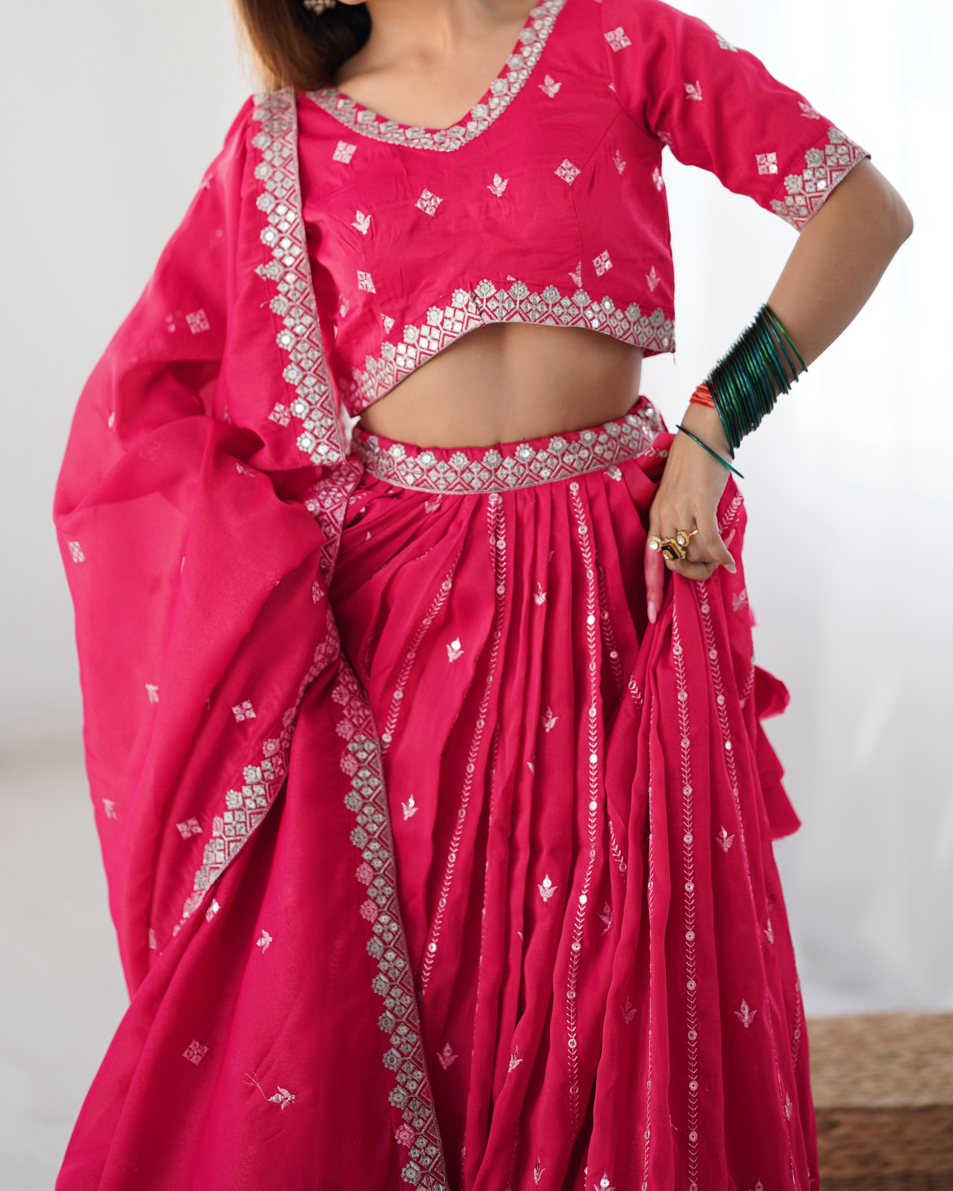 WOMEN'S PREMIUM QUALITY SHIMMER SILK WITH SEQUENCE WORK LEHENGA CHOLI FOR WEDDING, PARTY.