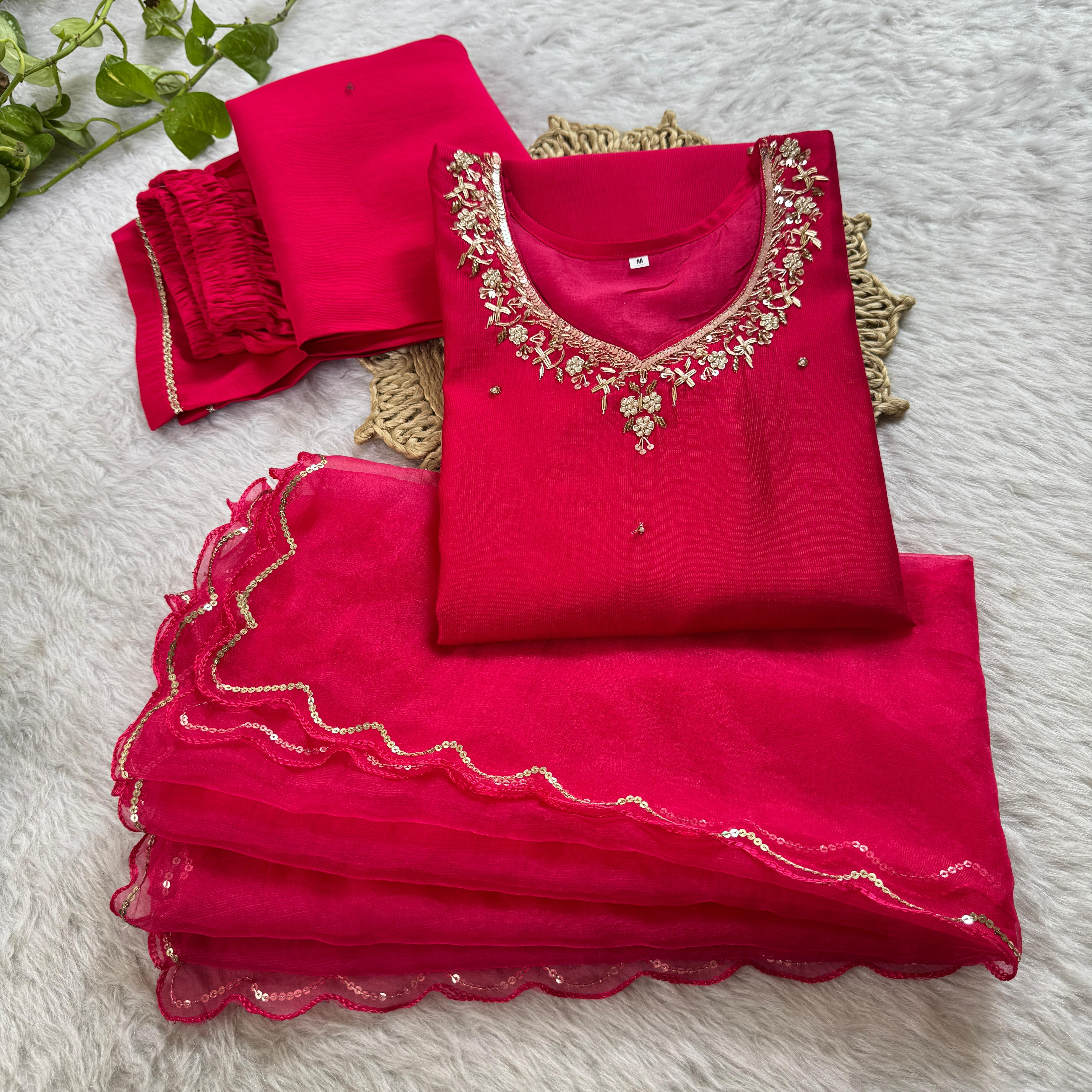 Premium Gadwal Soft Cotton Handwork Sequence Thread Work Top Pent