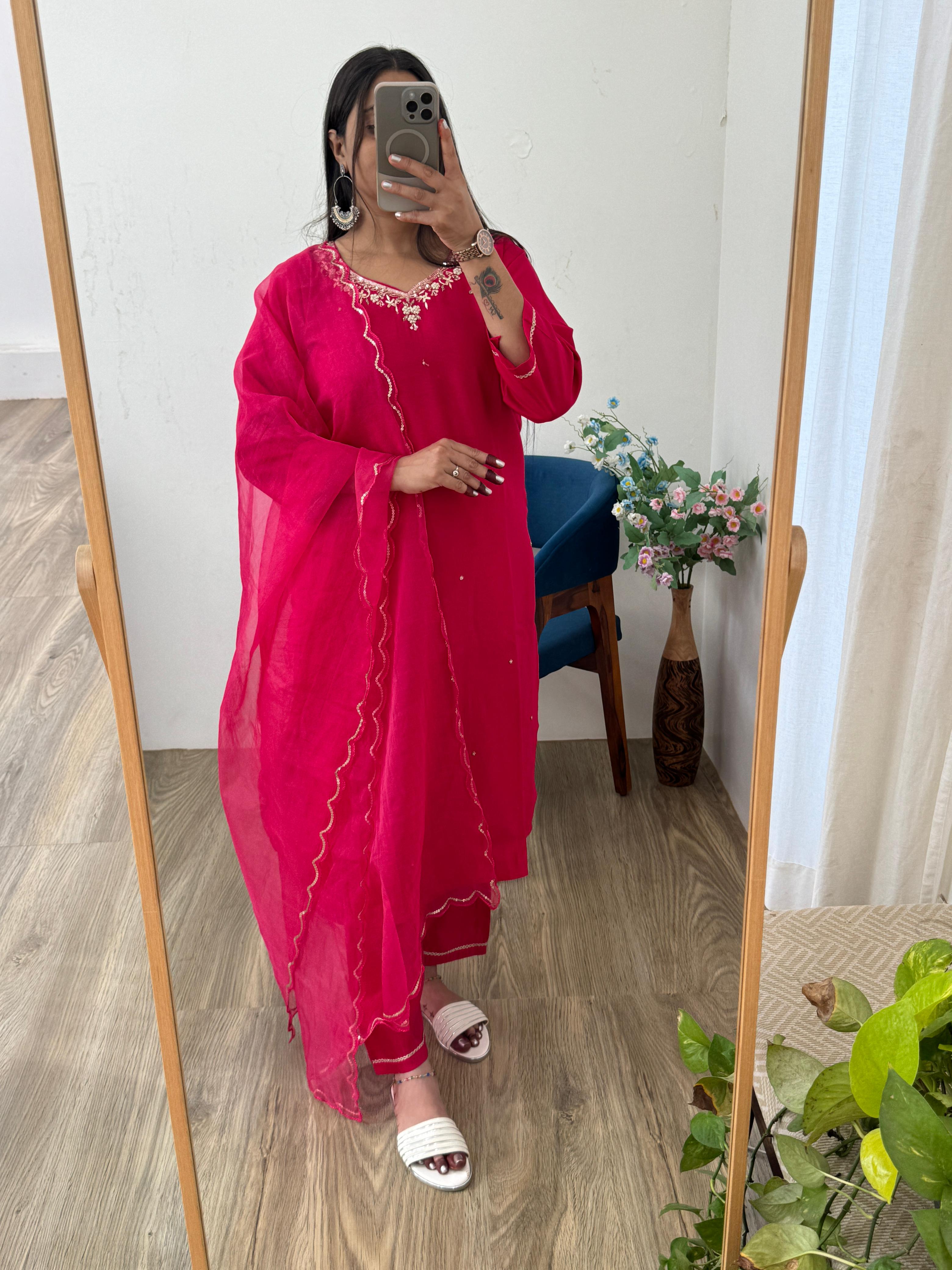 Premium Gadwal Soft Cotton Handwork Sequence Thread Work Top Pent