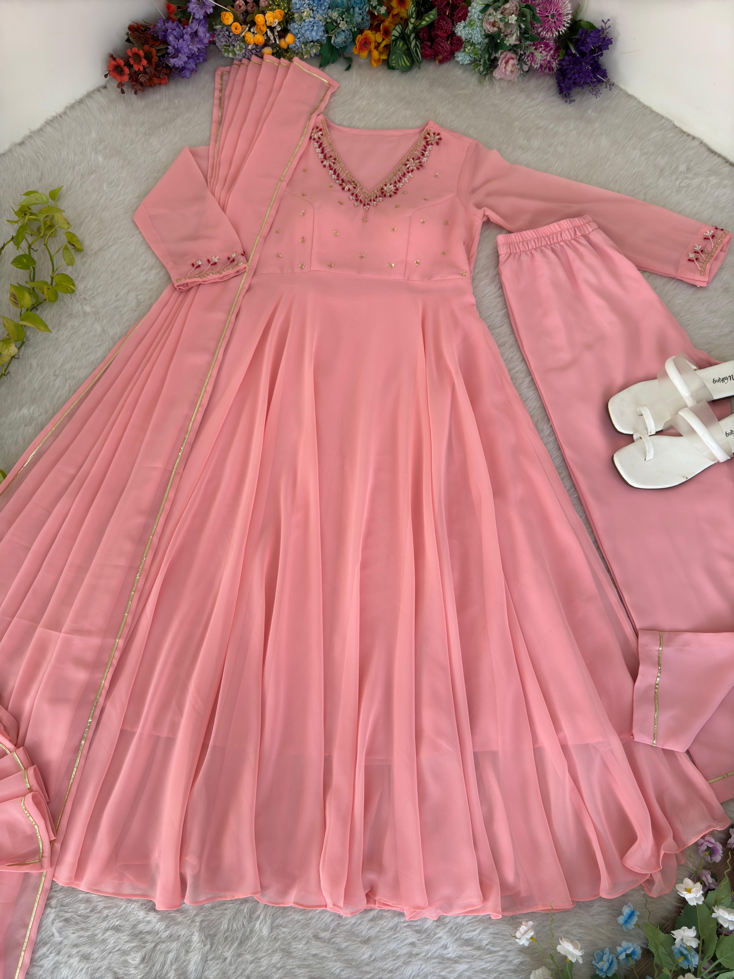 Fox Georgette Heavy Quality Fabic With Hand Work Gown
