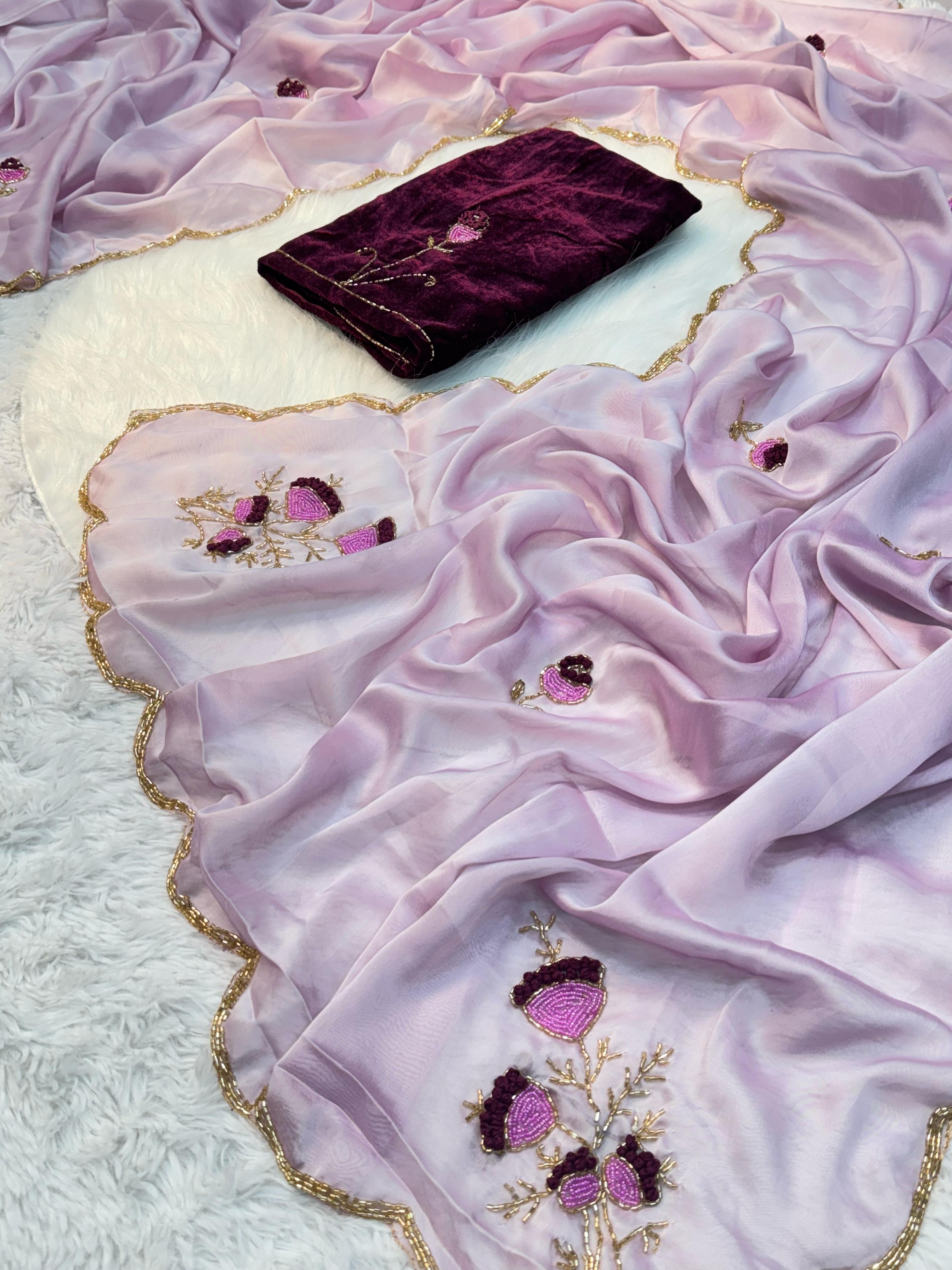 Soft rangoli Silk With Beautiful Handwork Saree
