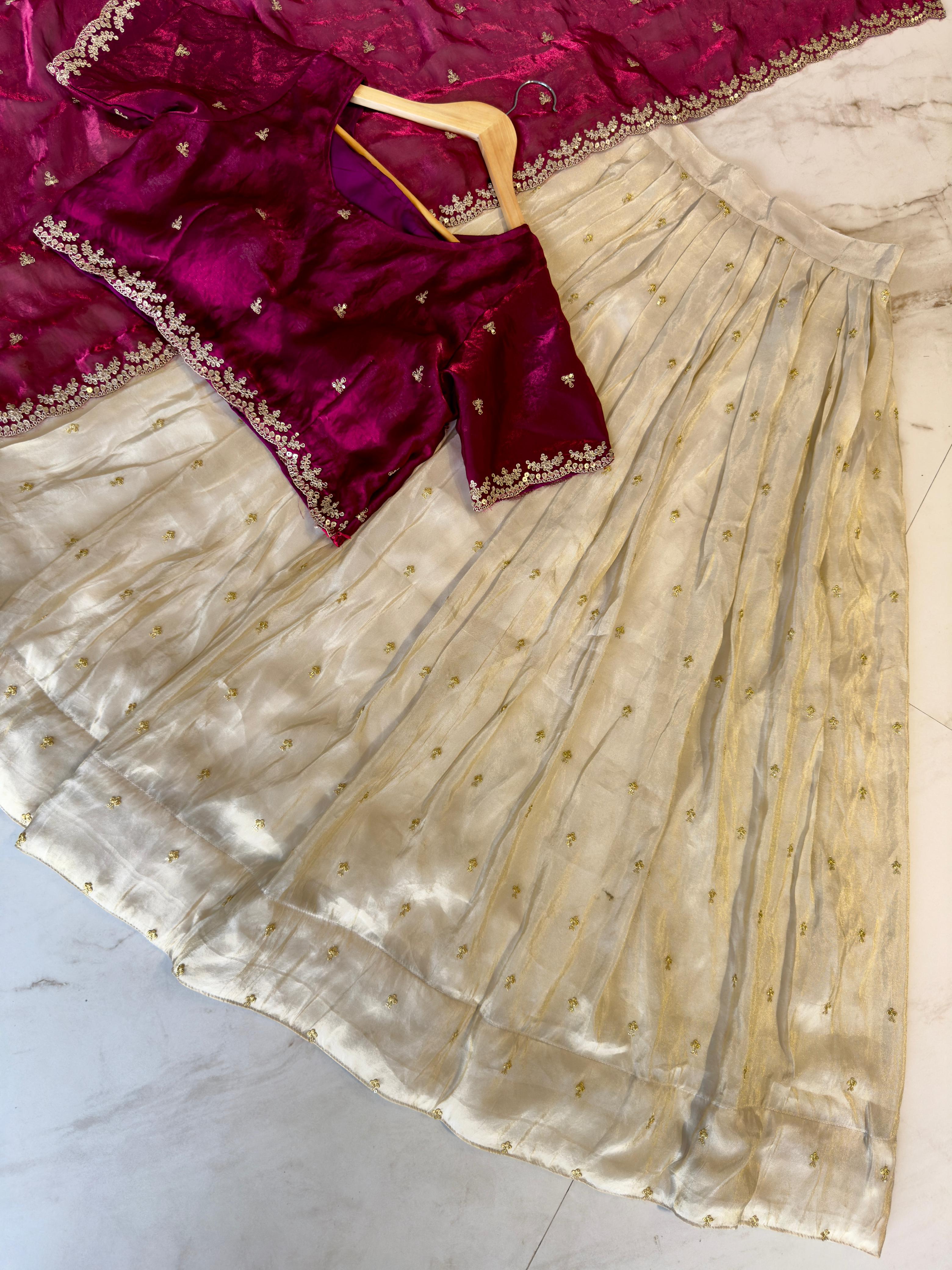 Viscose zari Tissue Silk Lehenga With Butti Work & Glass Tissue Embroidered Cut Work dupatta