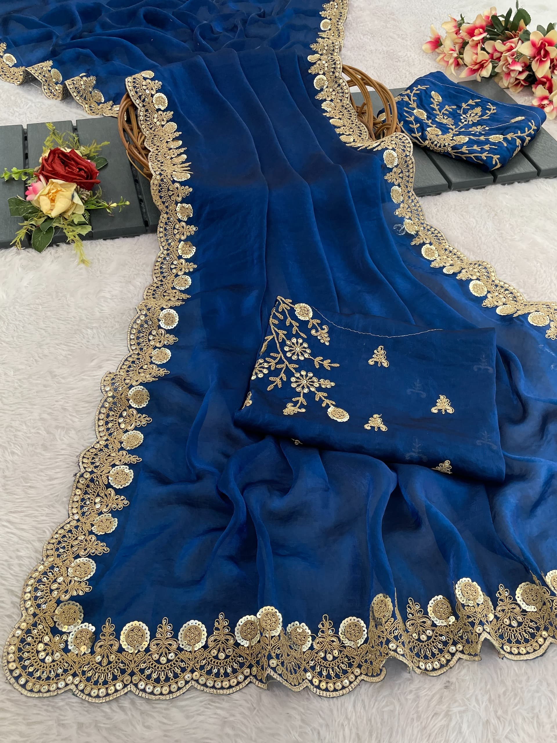 Rich Wear Space Silk With Coding Embroidery Work Saree
