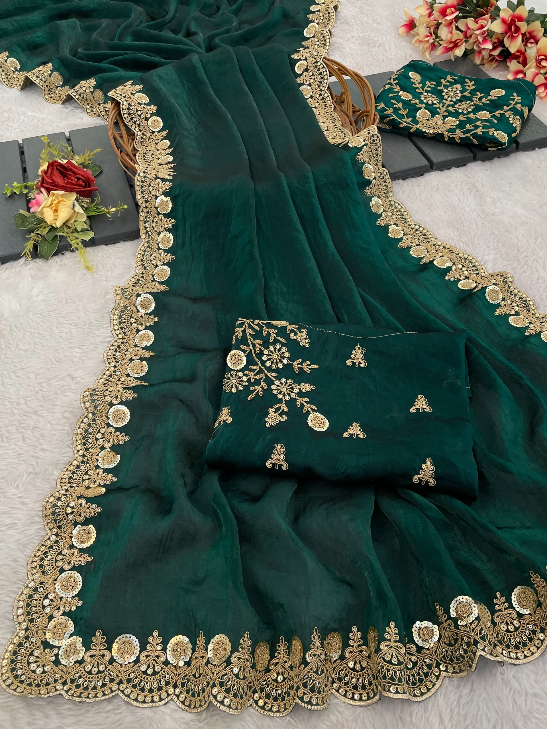 Rich Wear Space Silk With Coding Embroidery Work Saree
