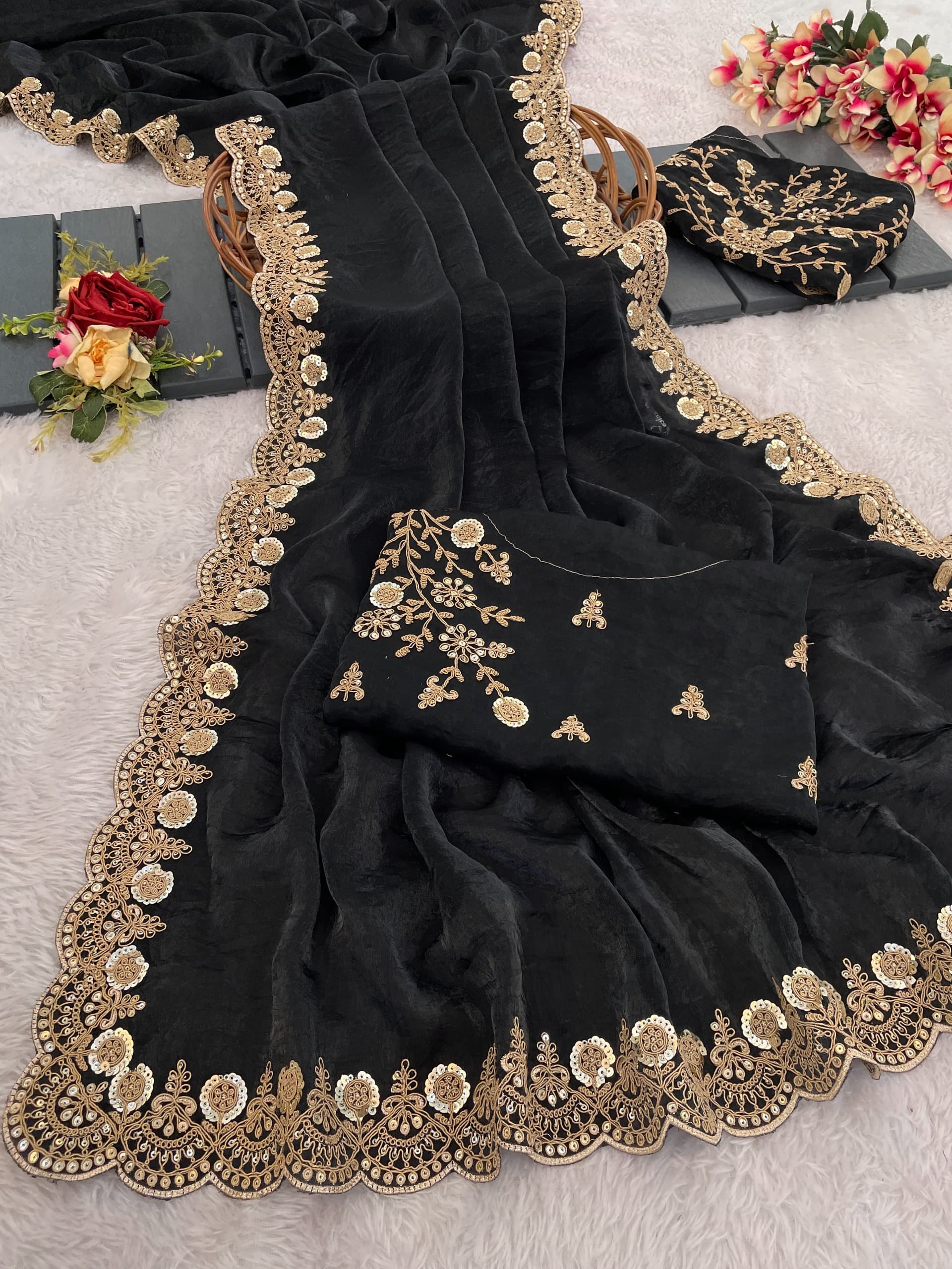 Rich Wear Space Silk With Coding Embroidery Work Saree