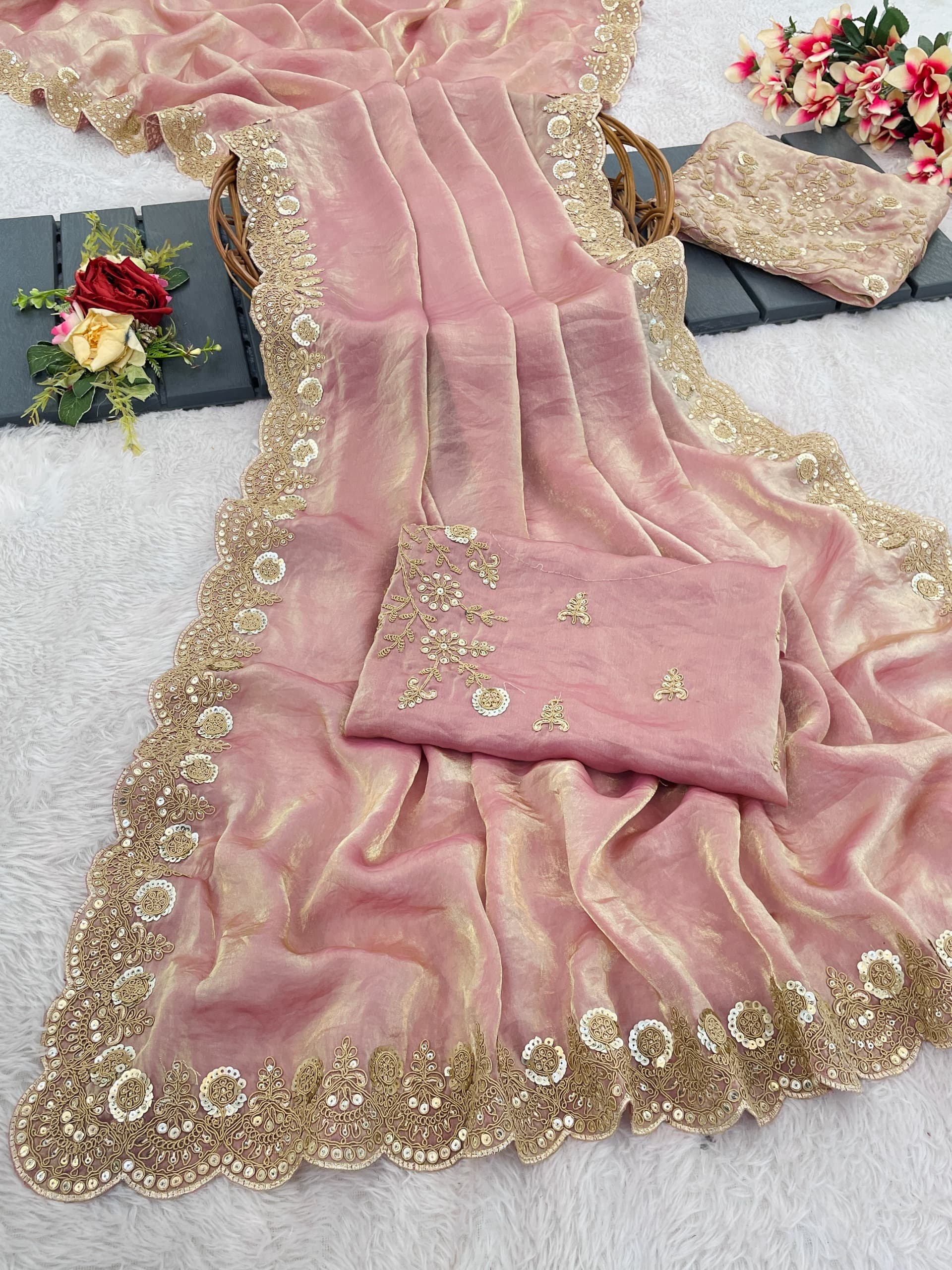 Rich Wear Space Silk With Coding Embroidery Work Saree