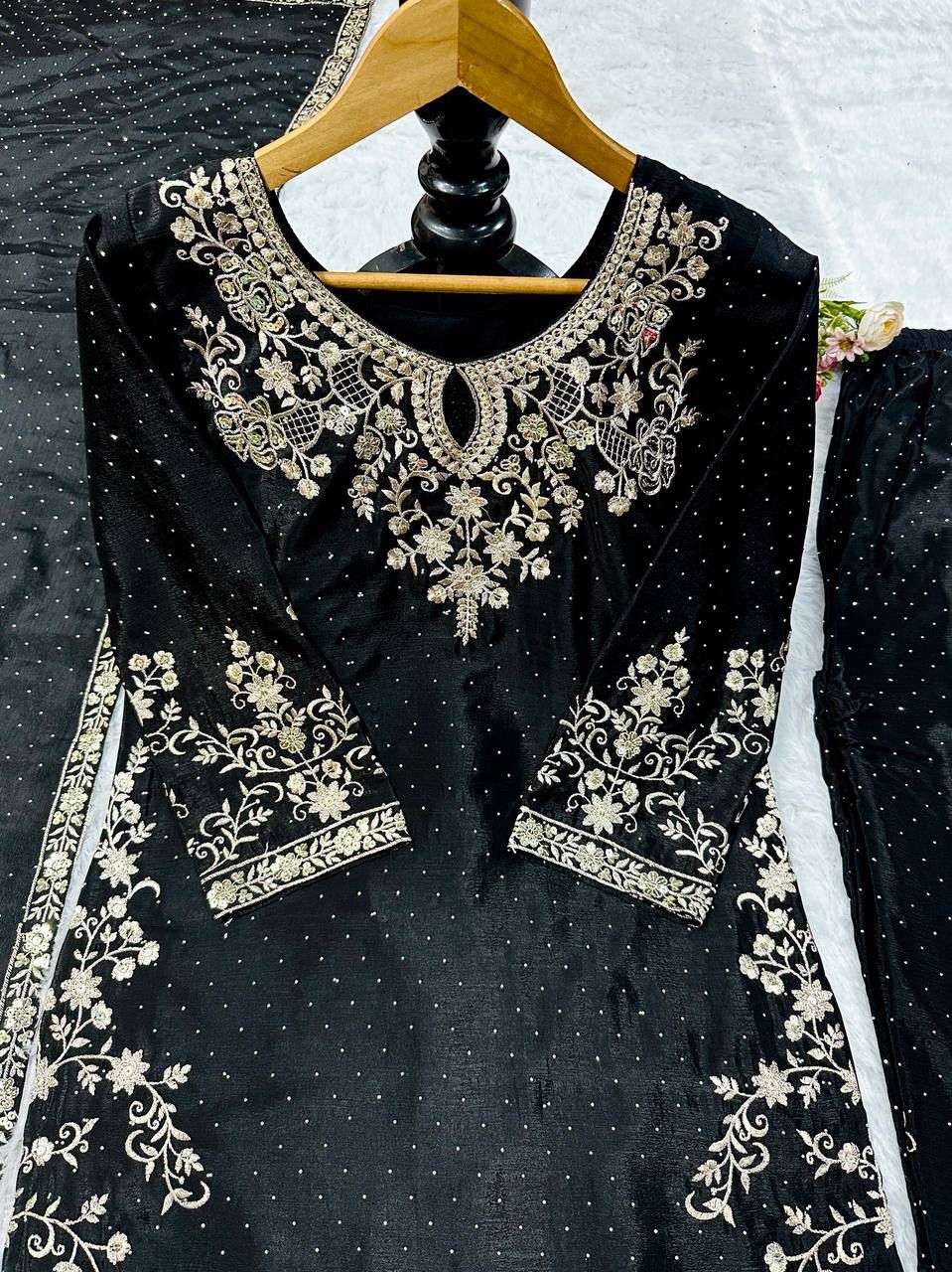 Red Color Embroidery Work Top Plazzo
