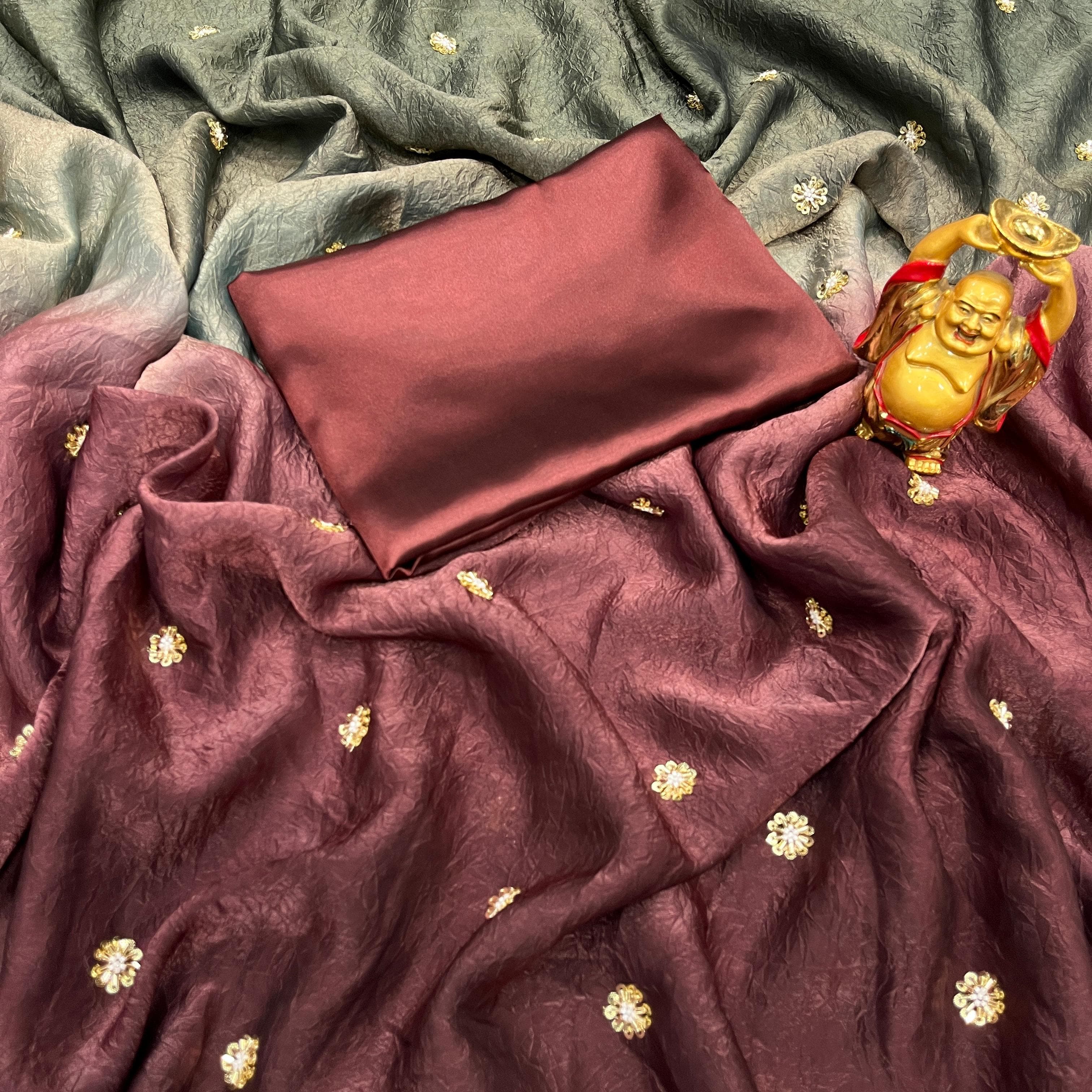 Beeds Work space Silk Shaded Crush Saree
