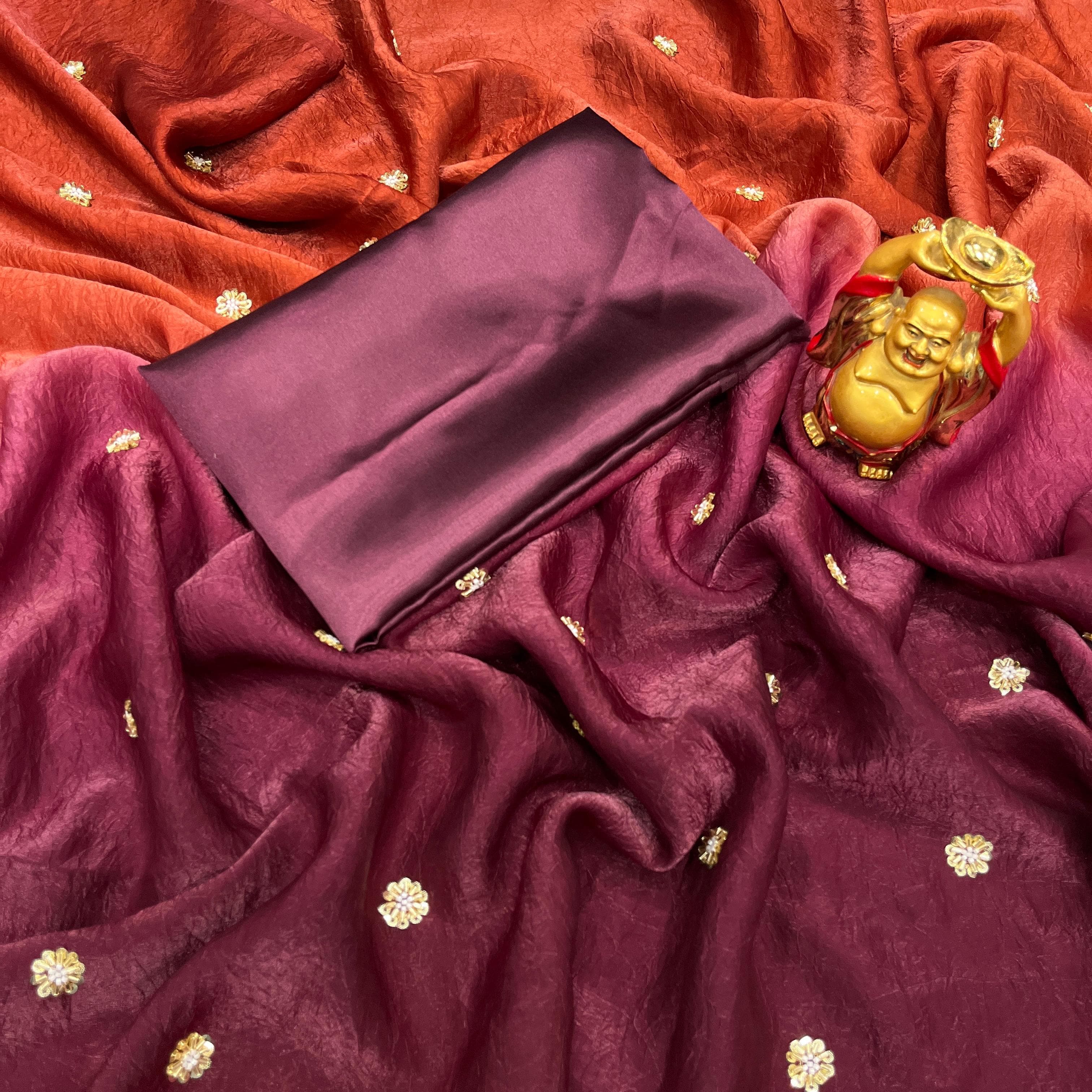 Beeds Work space Silk Shaded Crush Saree