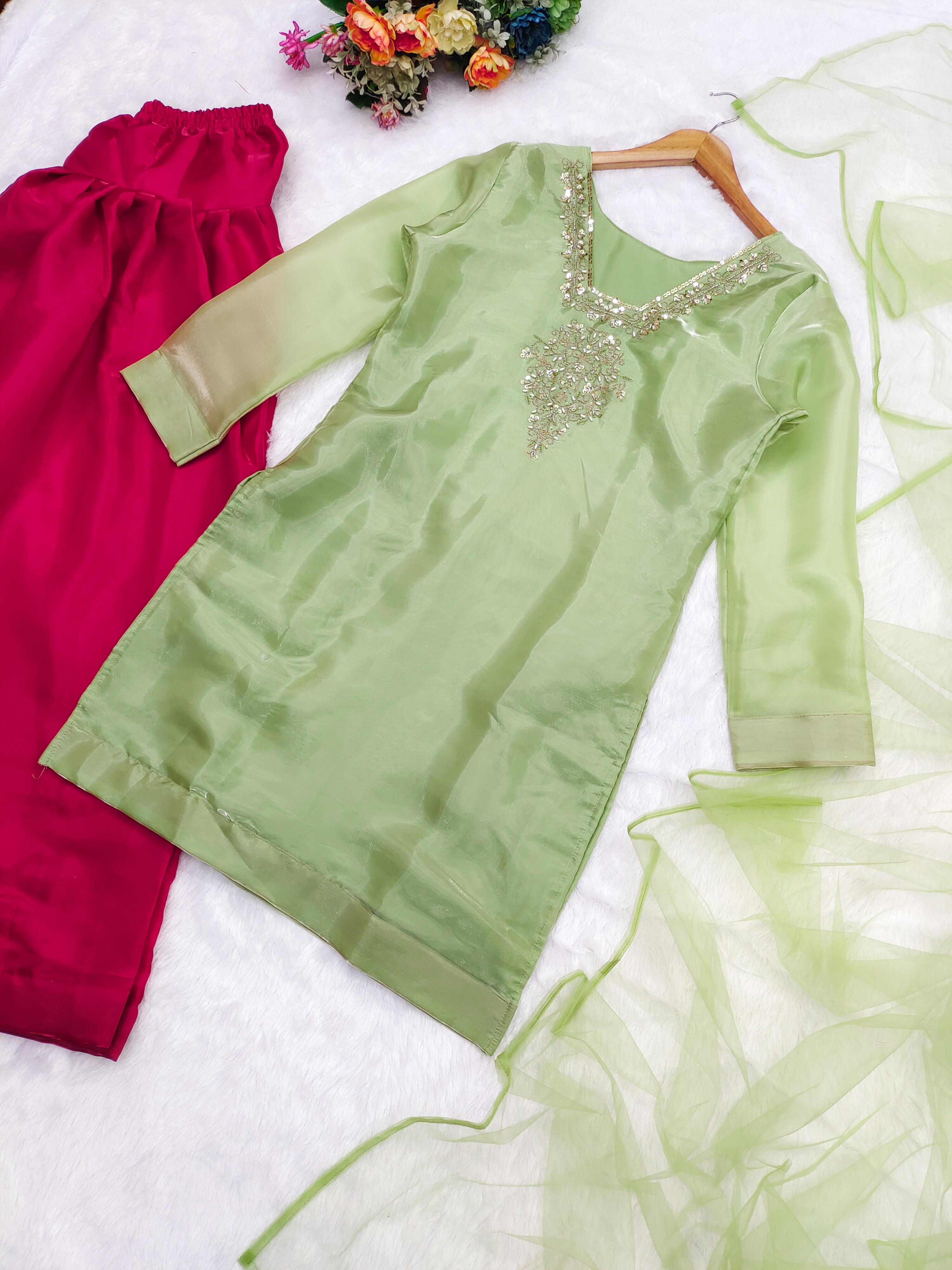 Pista Color Dual Sequence Embroidery Work Top Plazzo