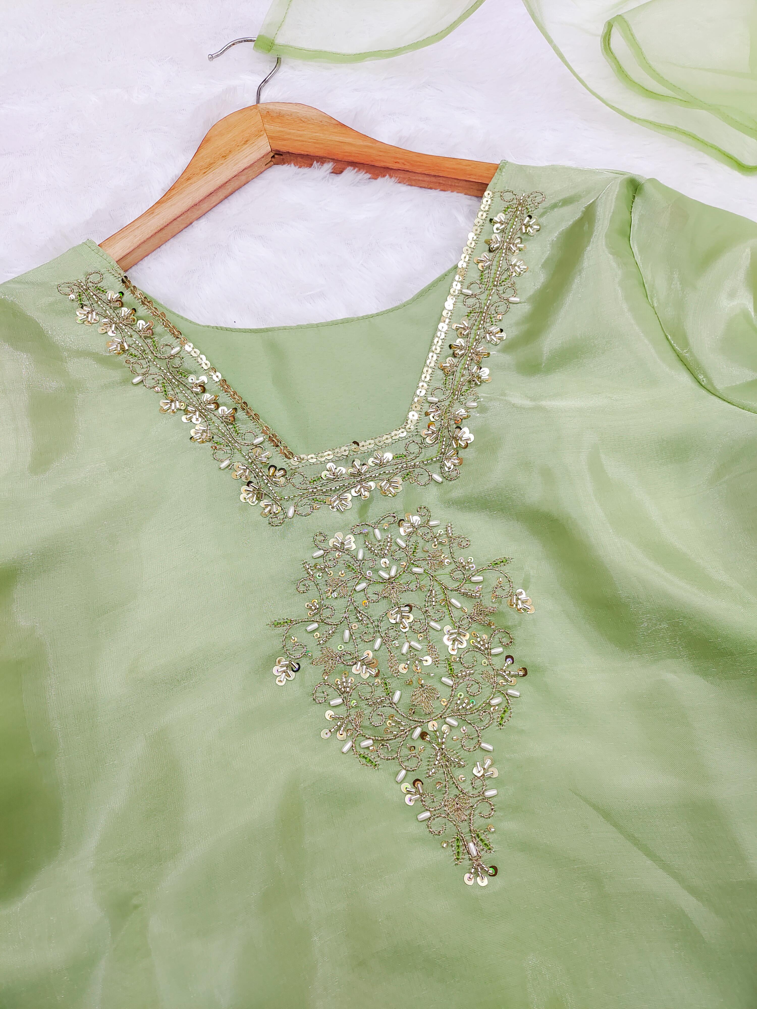 Pista Color Dual Sequence Embroidery Work Top Plazzo