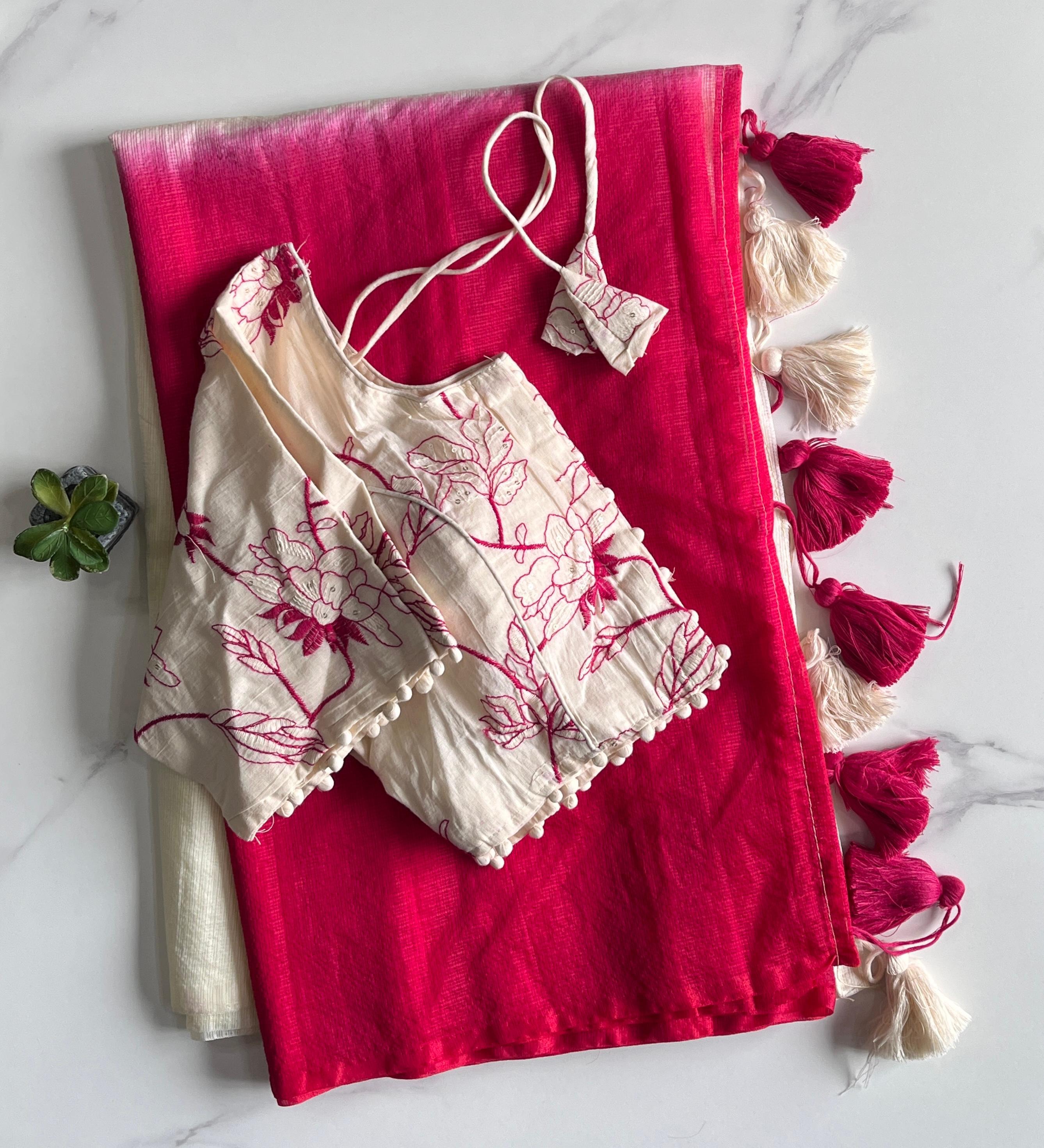 Premium Viscose Doriya Shade Work Cotton Saree