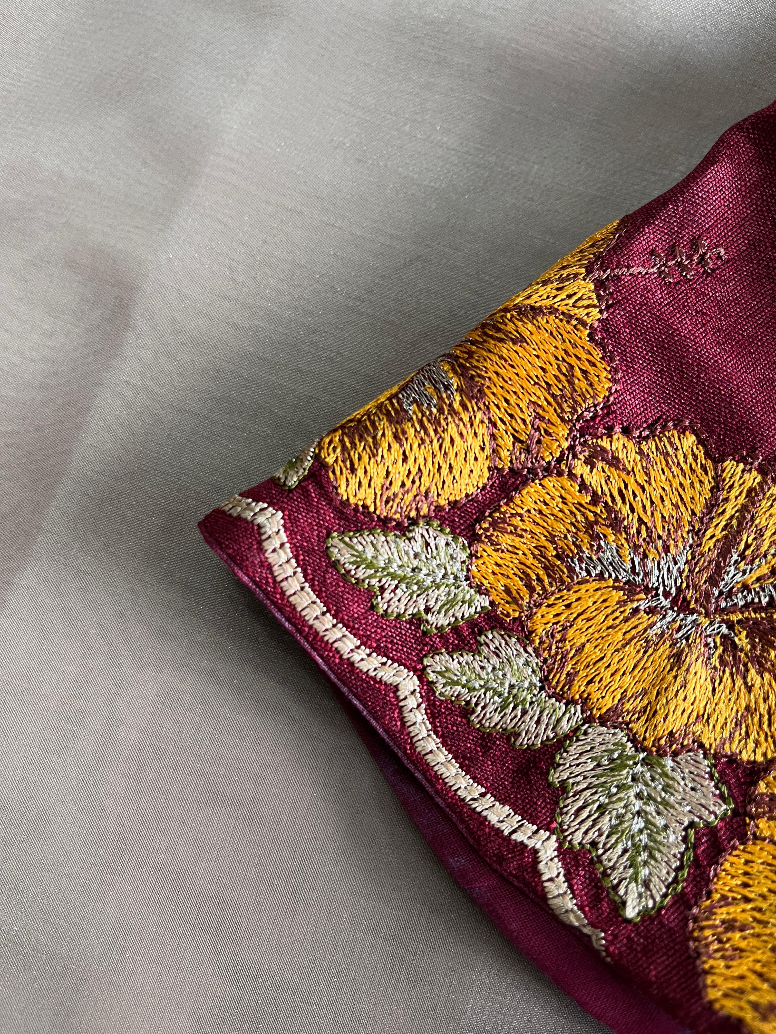 Pure Satin Chiffon Multi Thread Katha Flower Work Saree