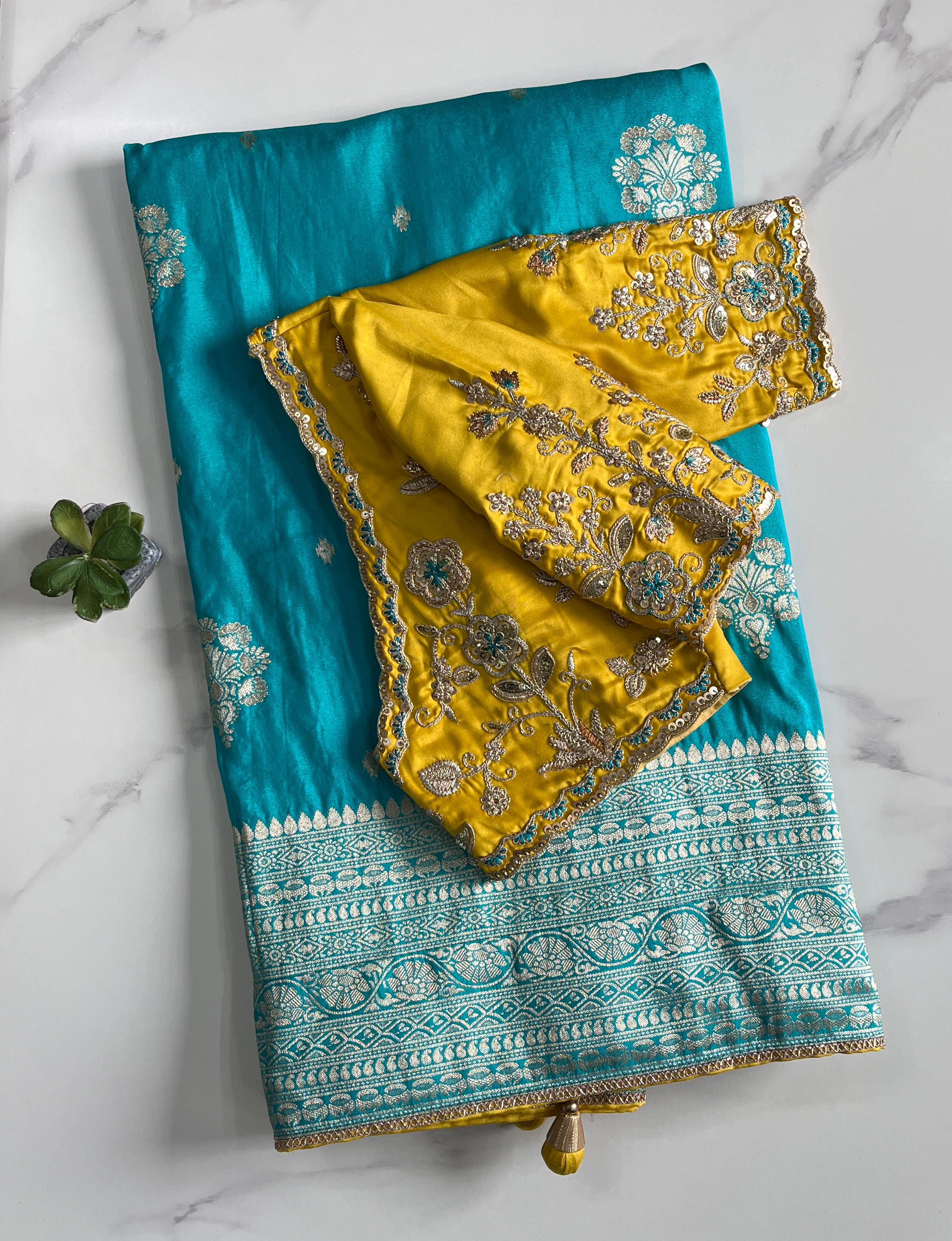 Pure Banarasi Embroidery Work With Handwooven Pallu Saree