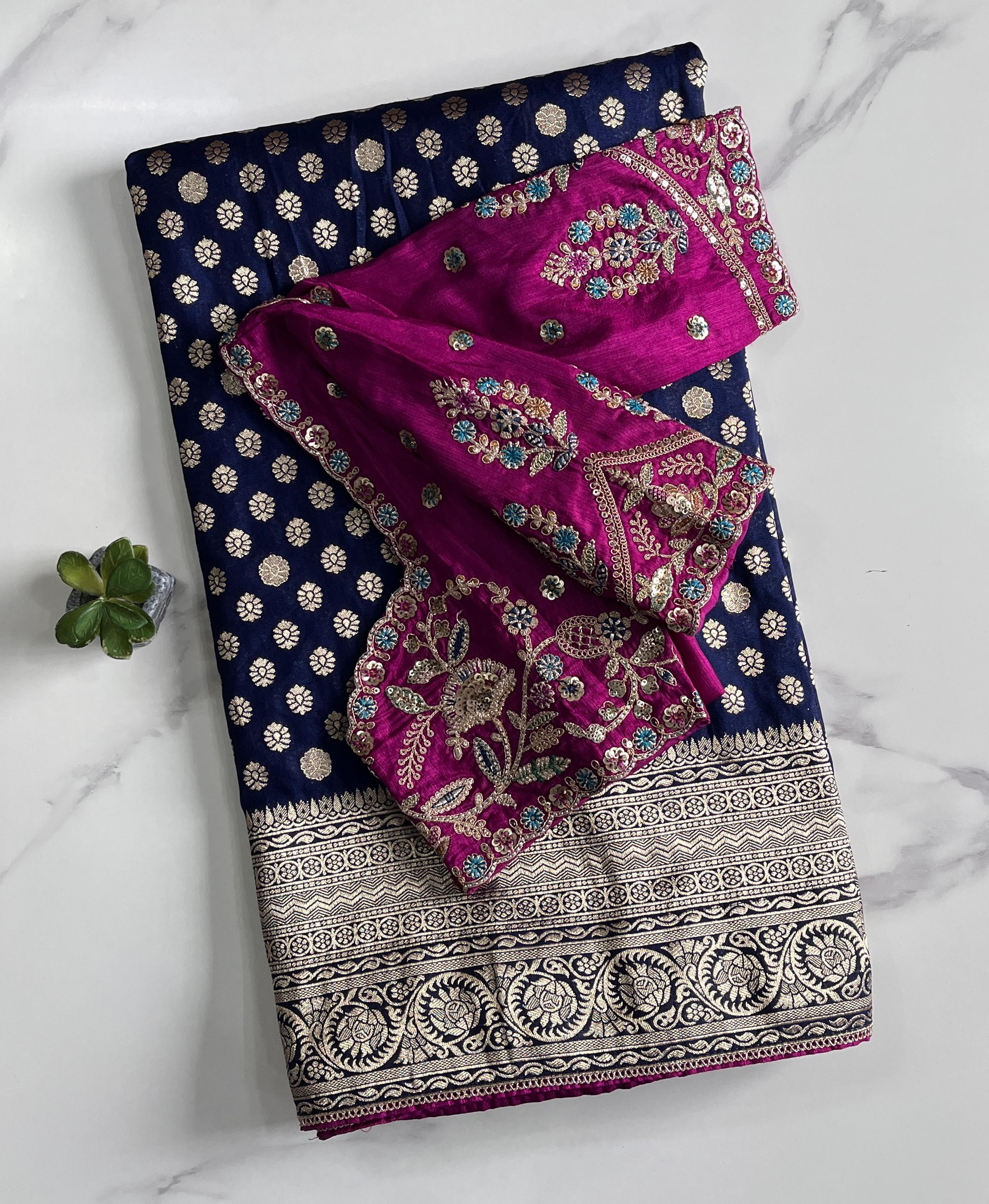 Pure Banarasi Embroidery Work With Handwooven Pallu Saree