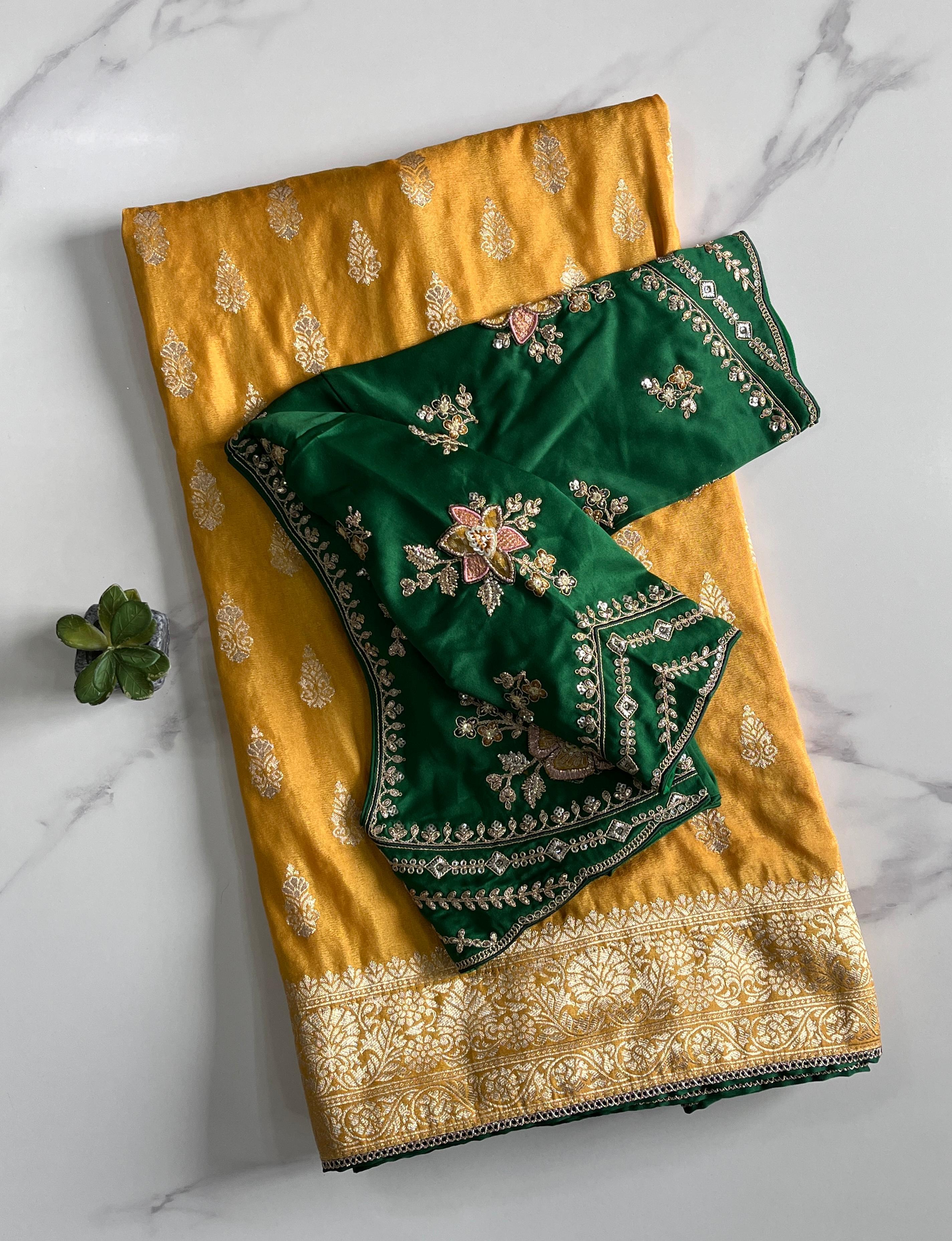 Pure Banarasi Embroidery Work With Handwooven Pallu Saree