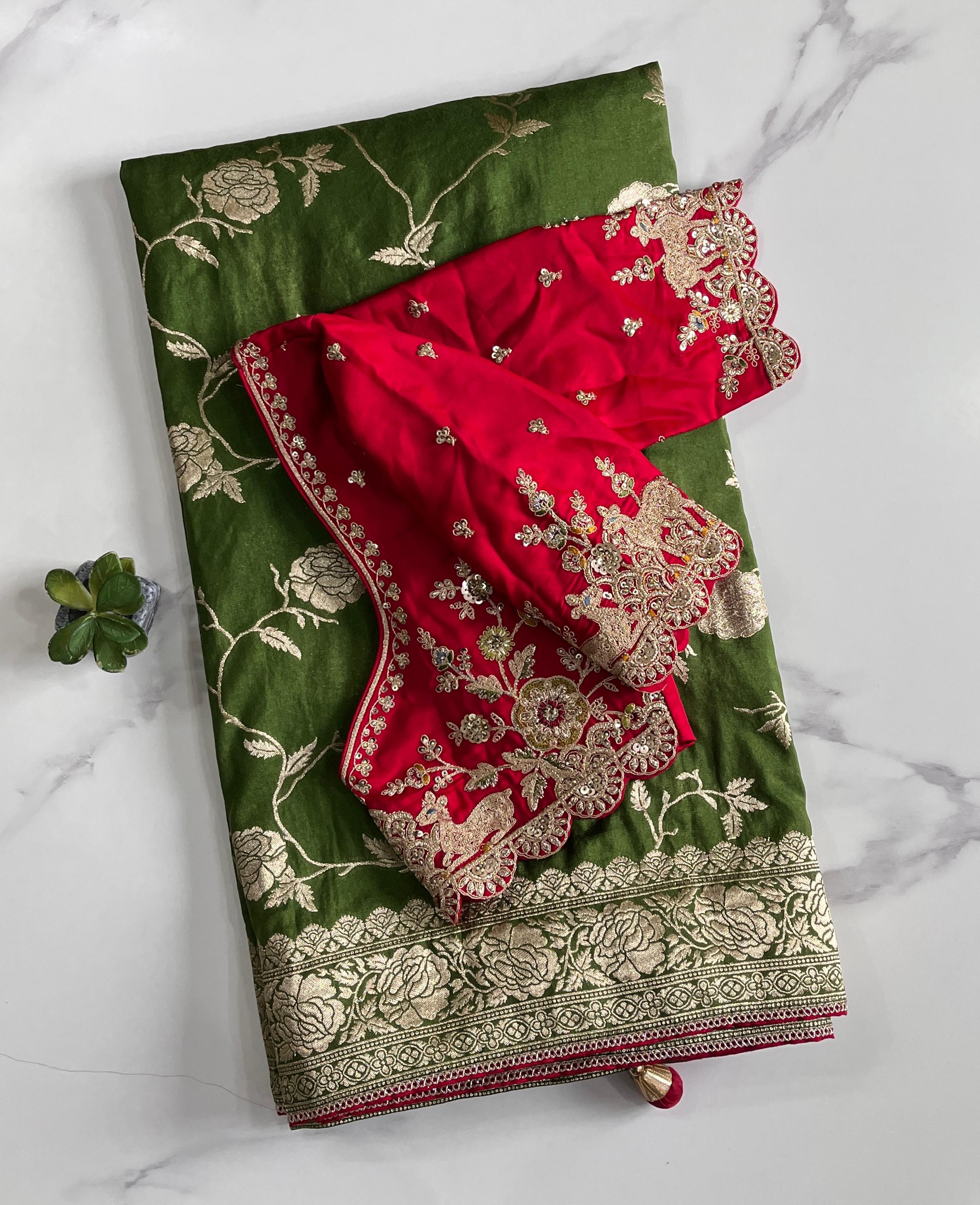 Pure Banarasi Embroidery Work With Handwooven Pallu Saree
