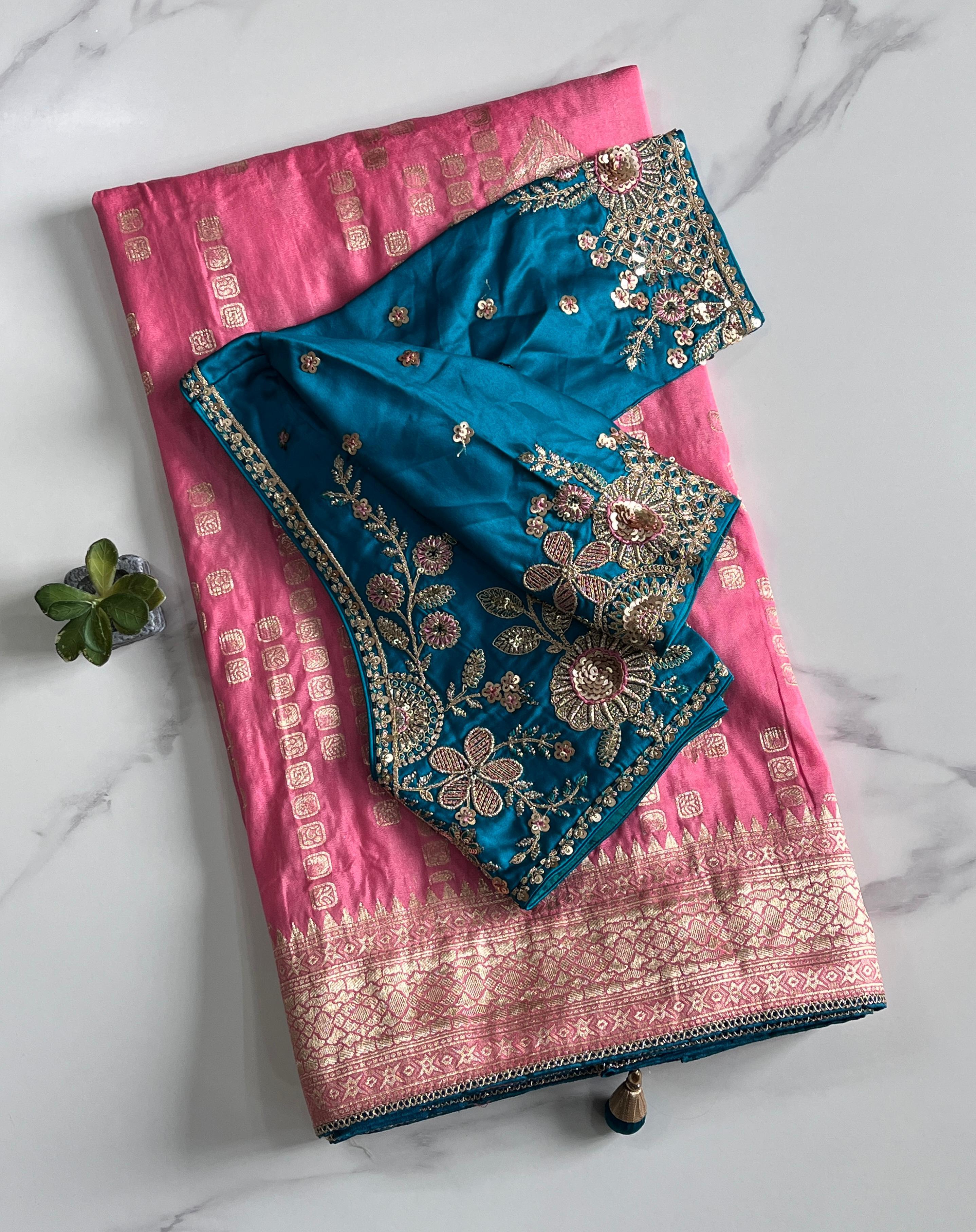 Pure Banarasi Embroidery Work With Handwooven Pallu Saree
