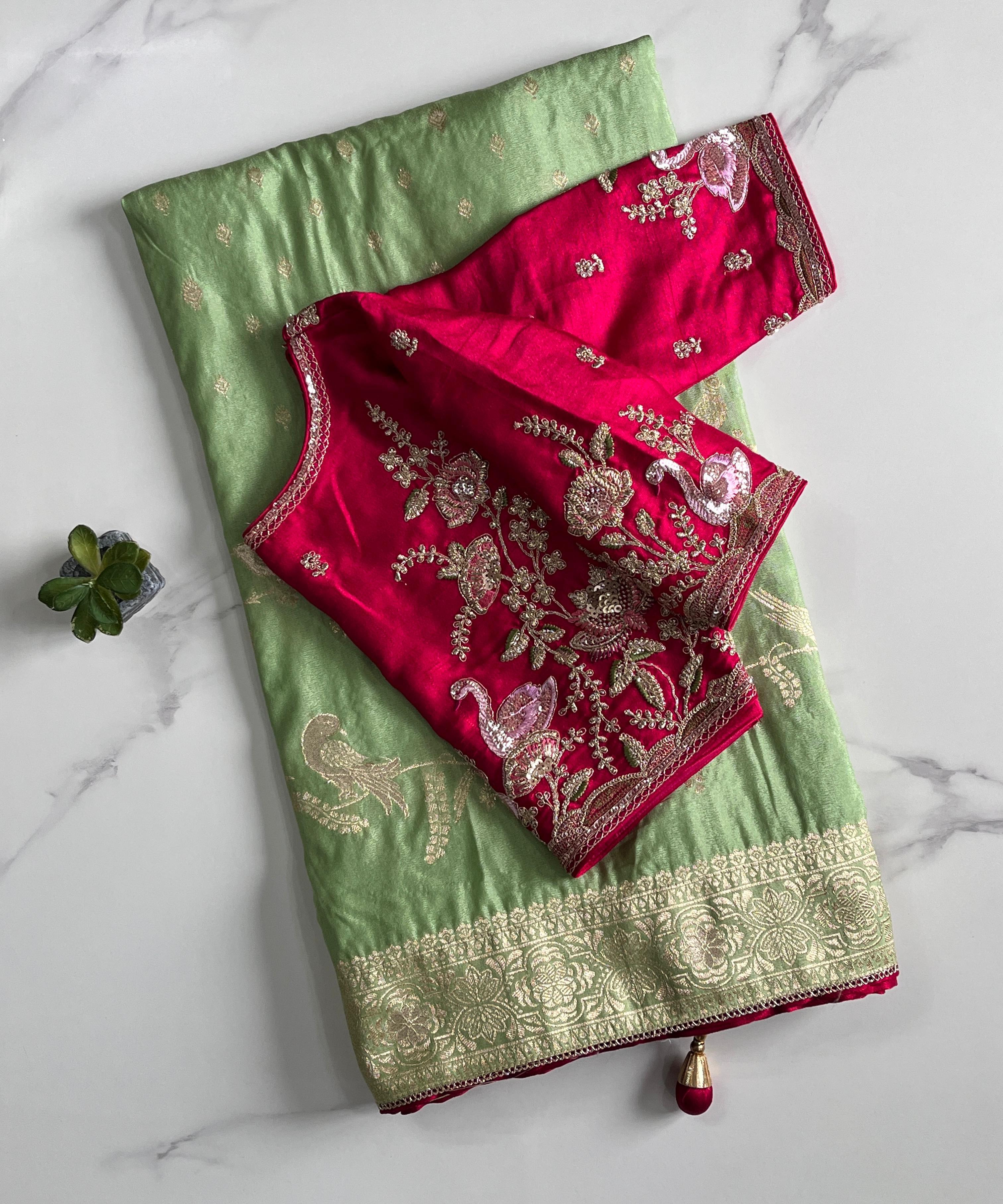 Pure Banarasi Embroidery Work With Handwooven Pallu Saree