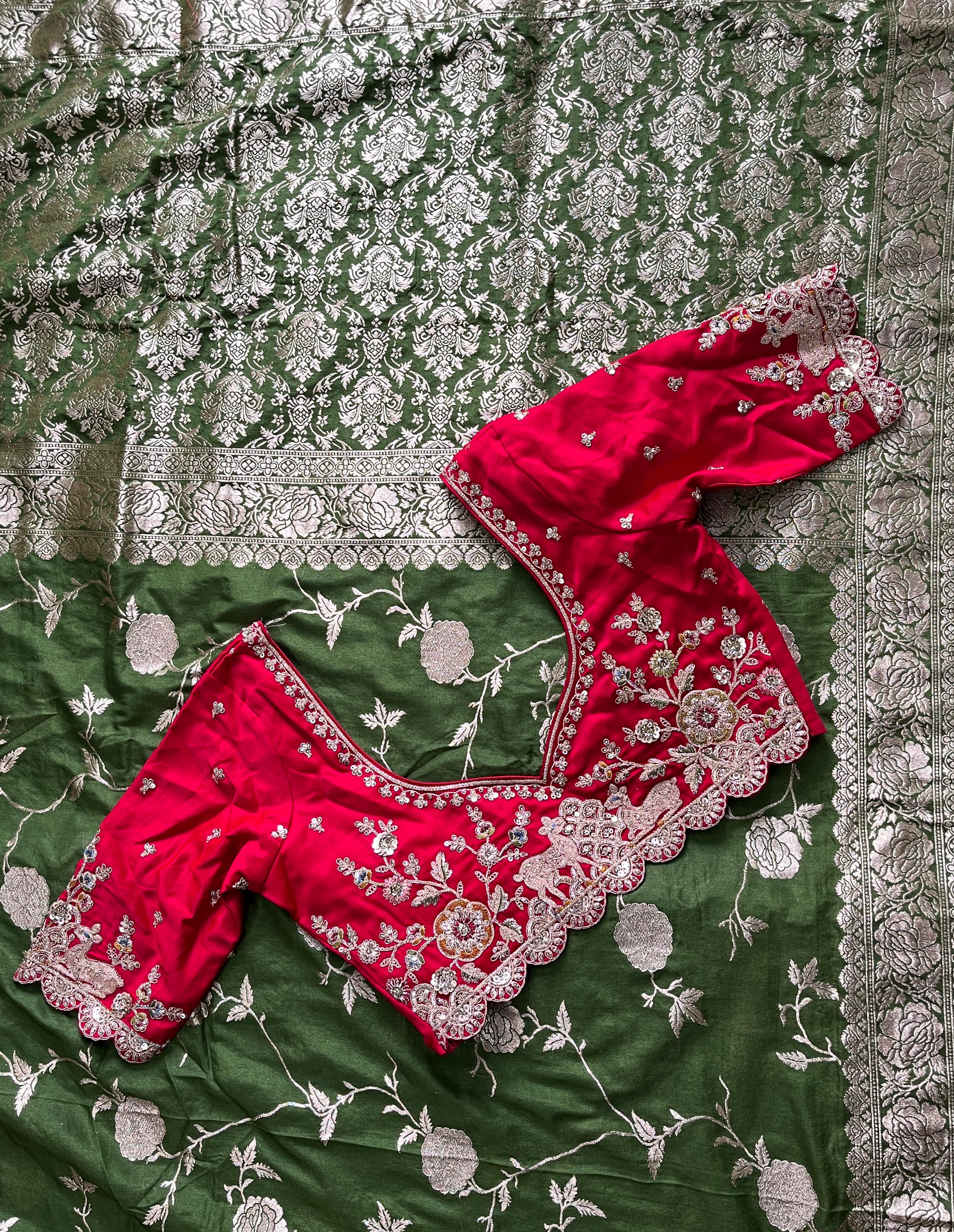 Pure Banarasi Embroidery Work With Handwooven Pallu Saree