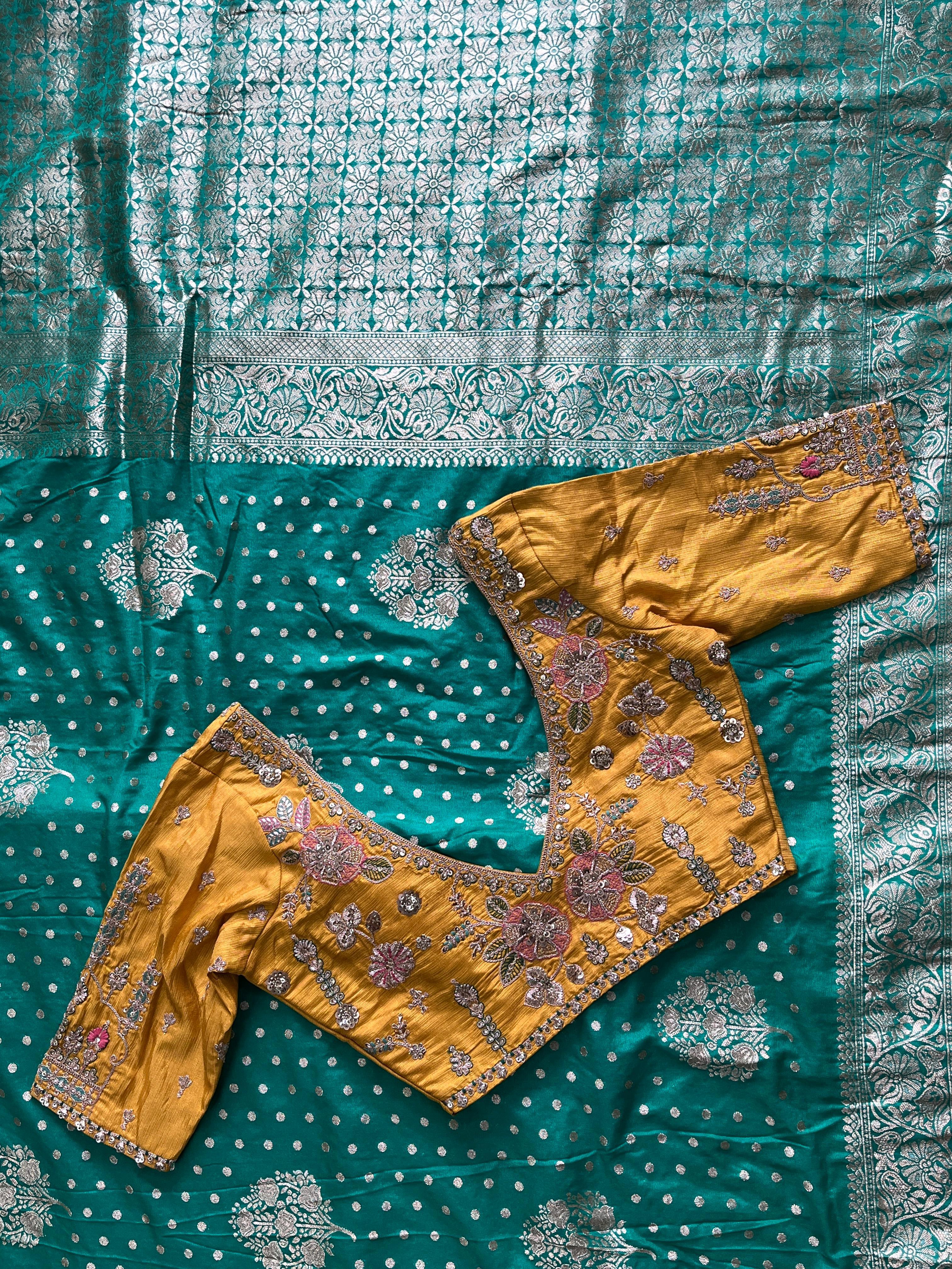 Pure Banarasi Embroidery Work With Handwooven Pallu Saree