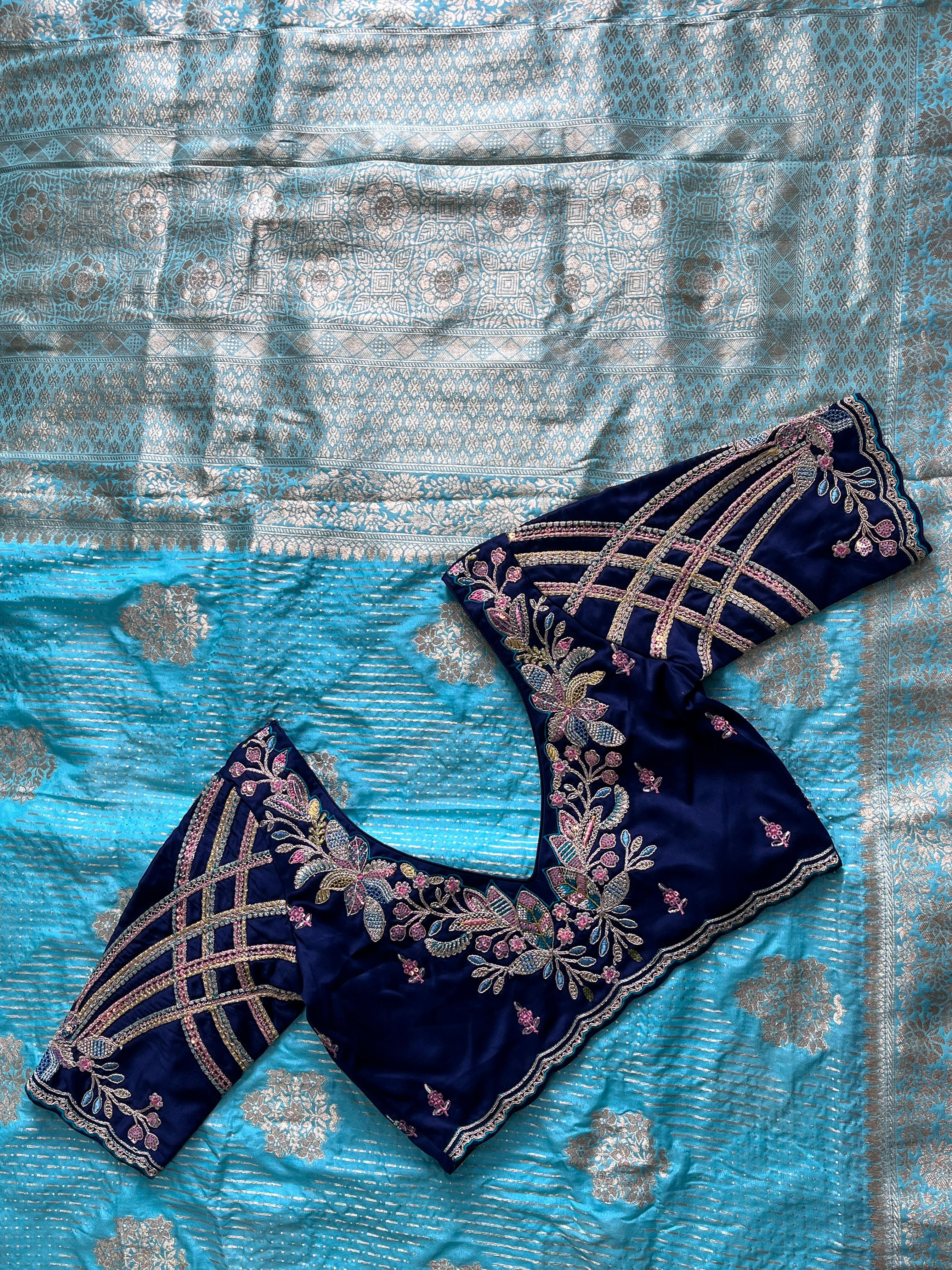 Pure Banarasi Embroidery Work With Handwooven Pallu Saree