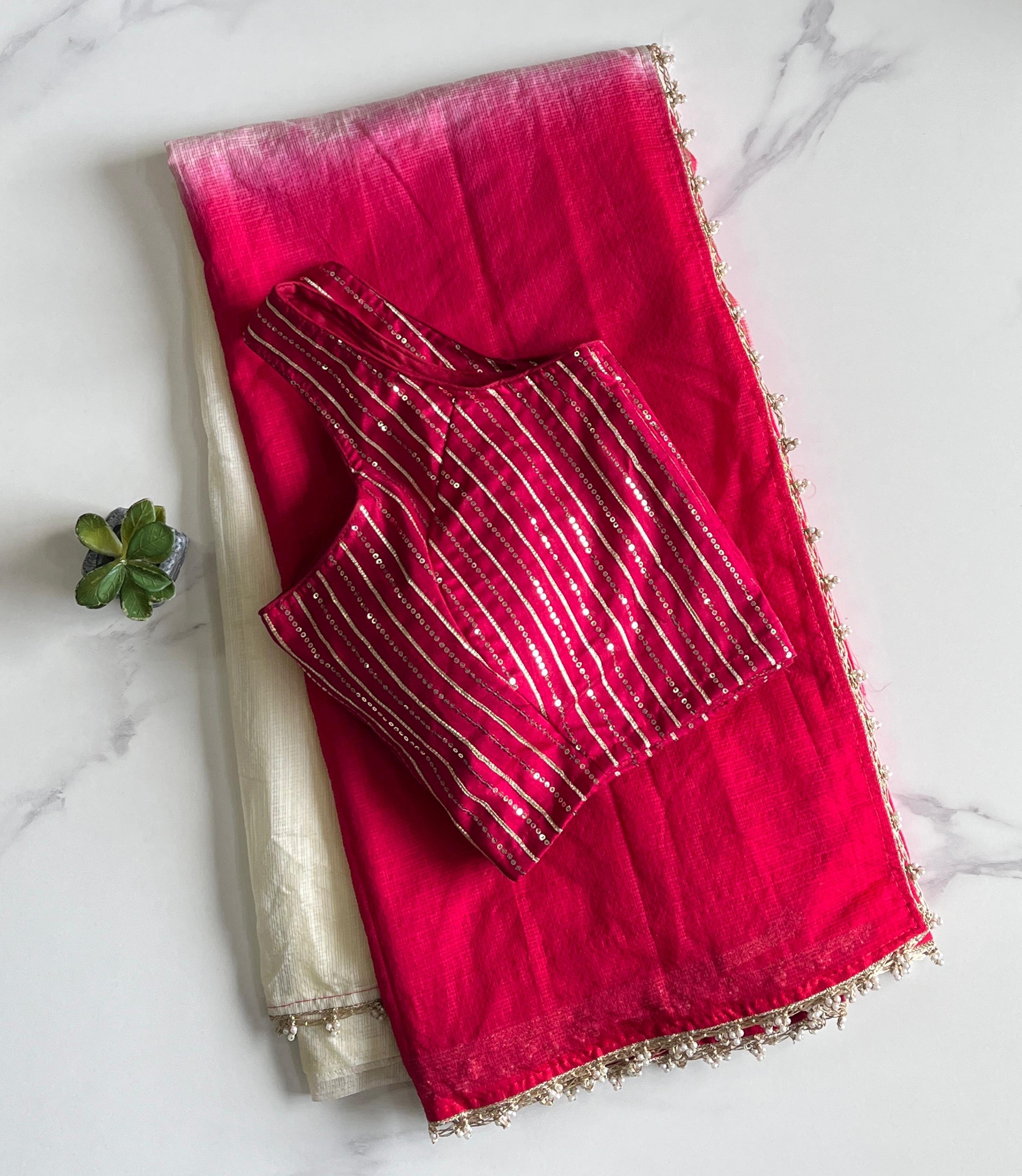 Viscos Kota Doriya Pearl Lace Work Saree