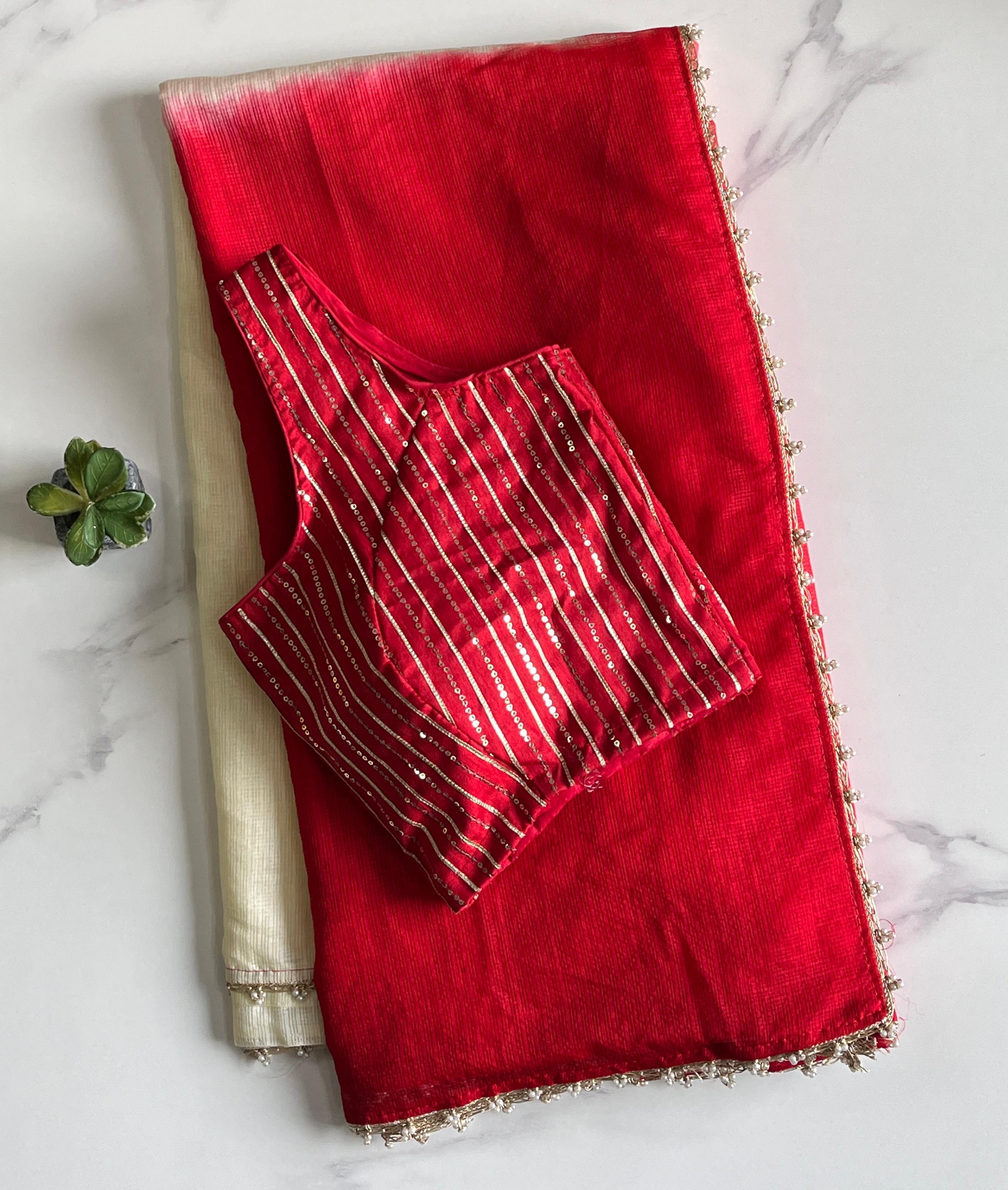 Viscos Kota Doriya Pearl Lace Work Saree