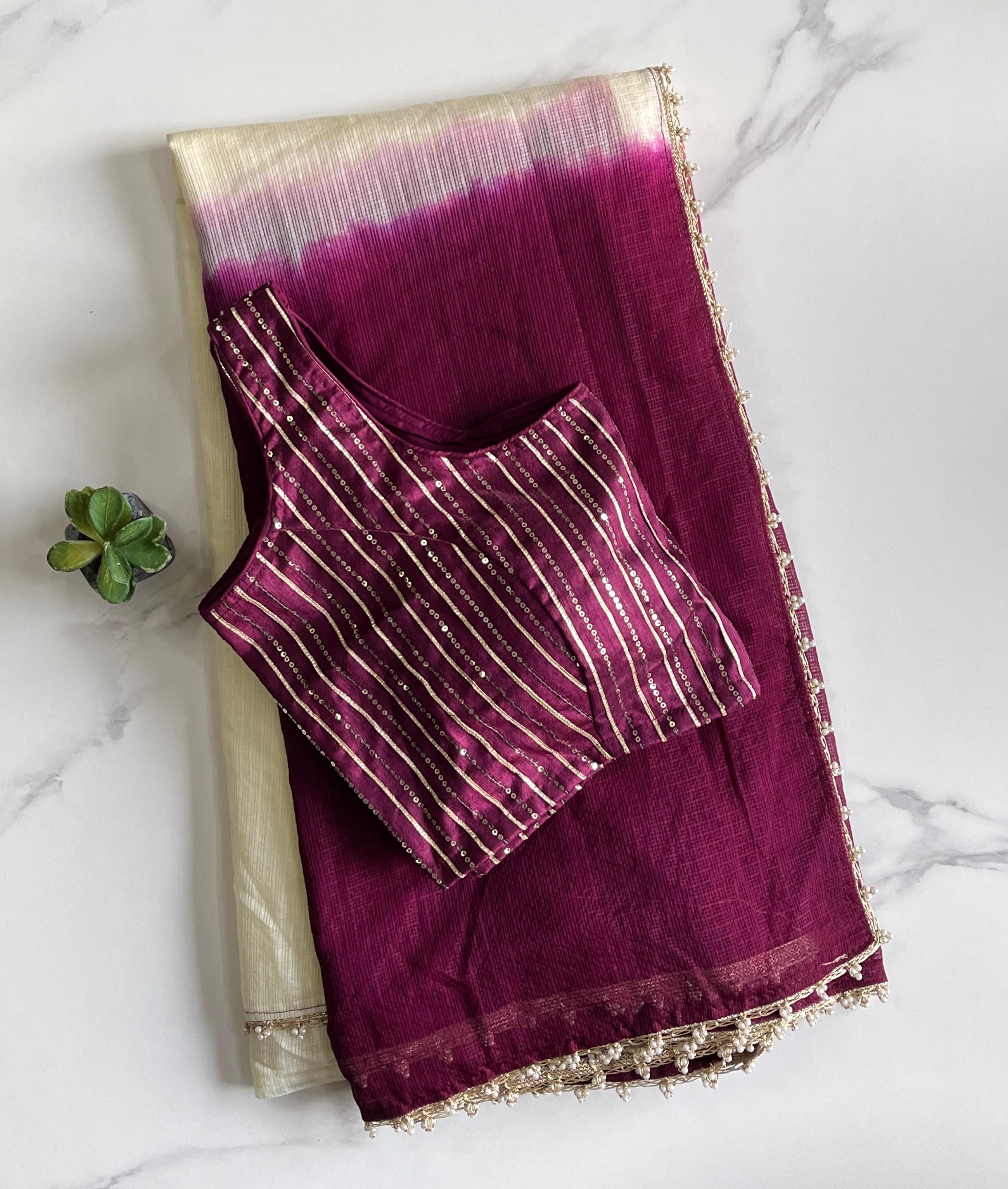 Viscos Kota Doriya Pearl Lace Work Saree