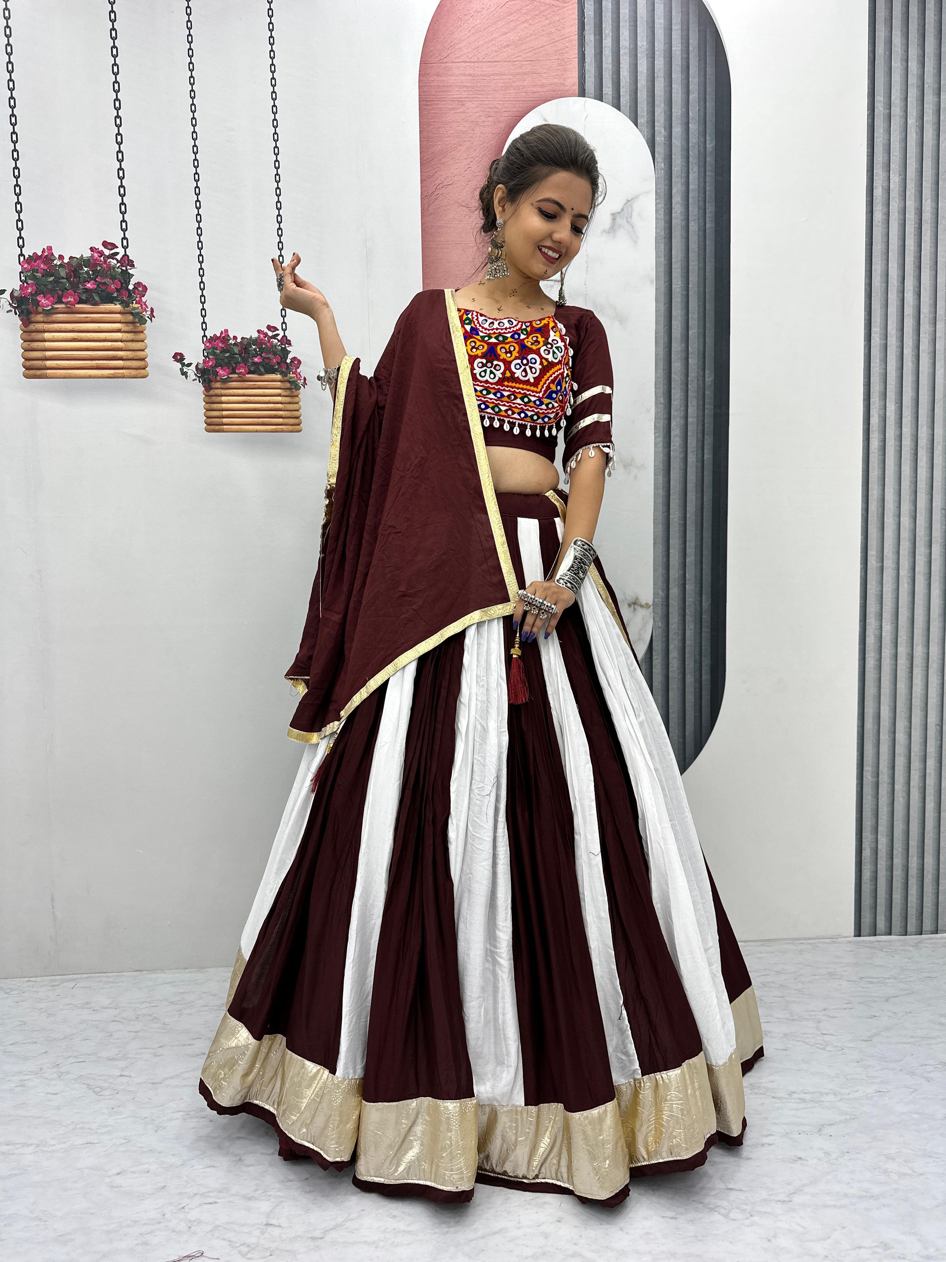 Brown Color Pure Cotton Lumpi Lace Border Lehenga Choli