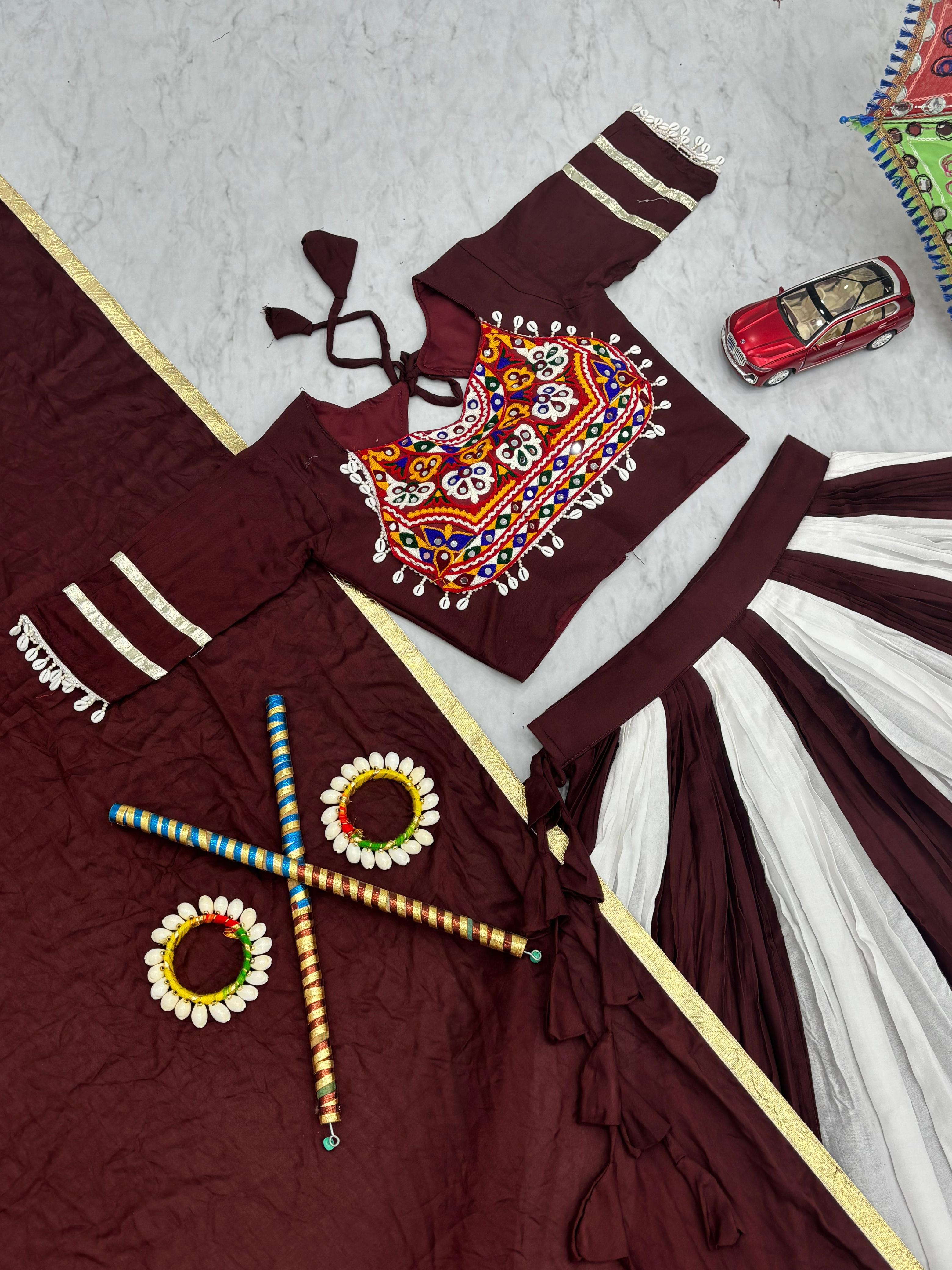 Brown Color Pure Cotton Lumpi Lace Border Lehenga Choli