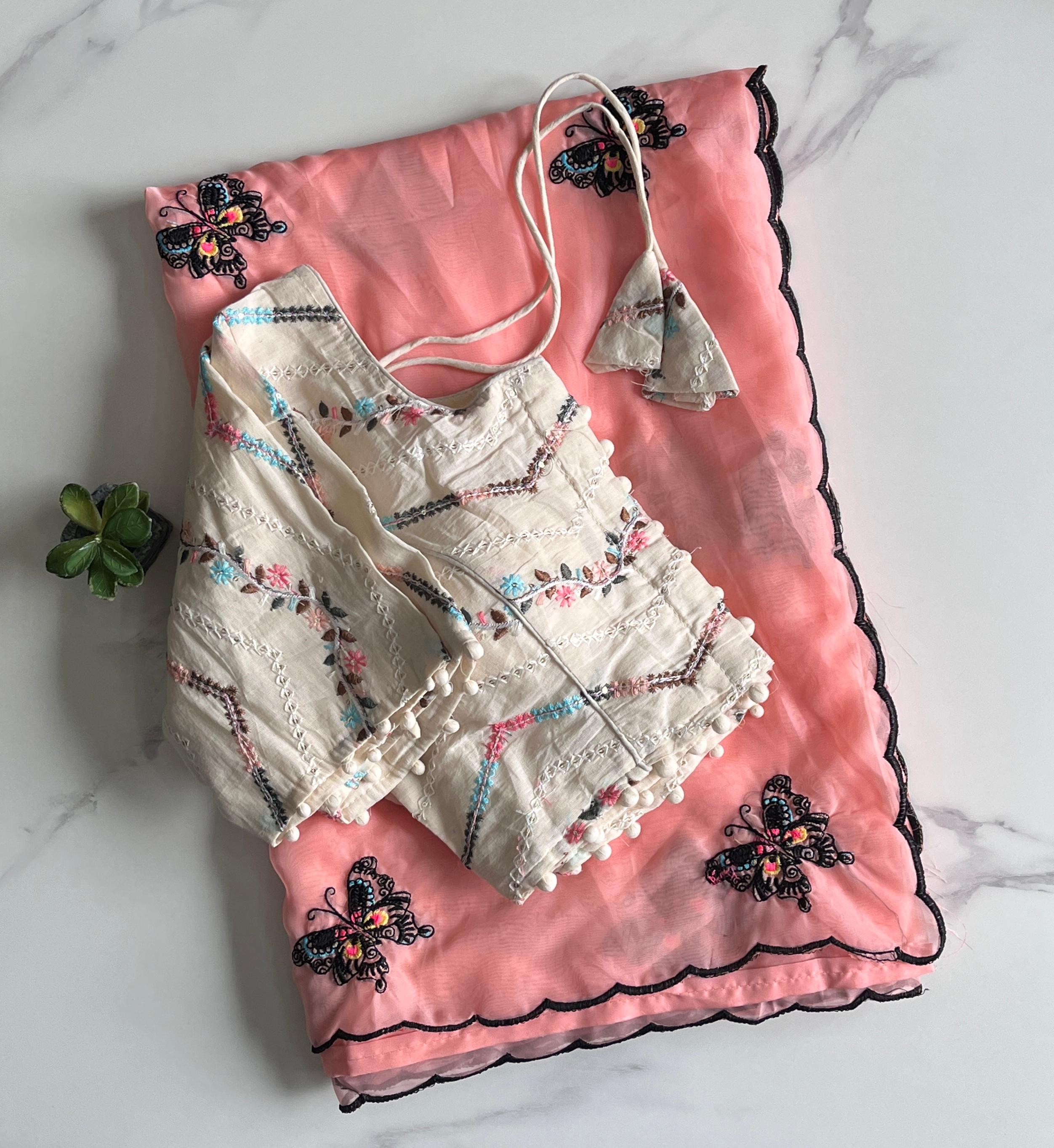 Pure Tabi Silk Swan Design With Butterfly Design Saree