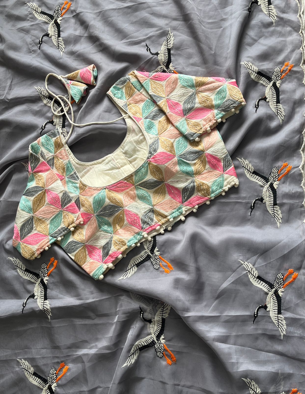 Pure Tabi Silk Swan Design With Butterfly Design Saree