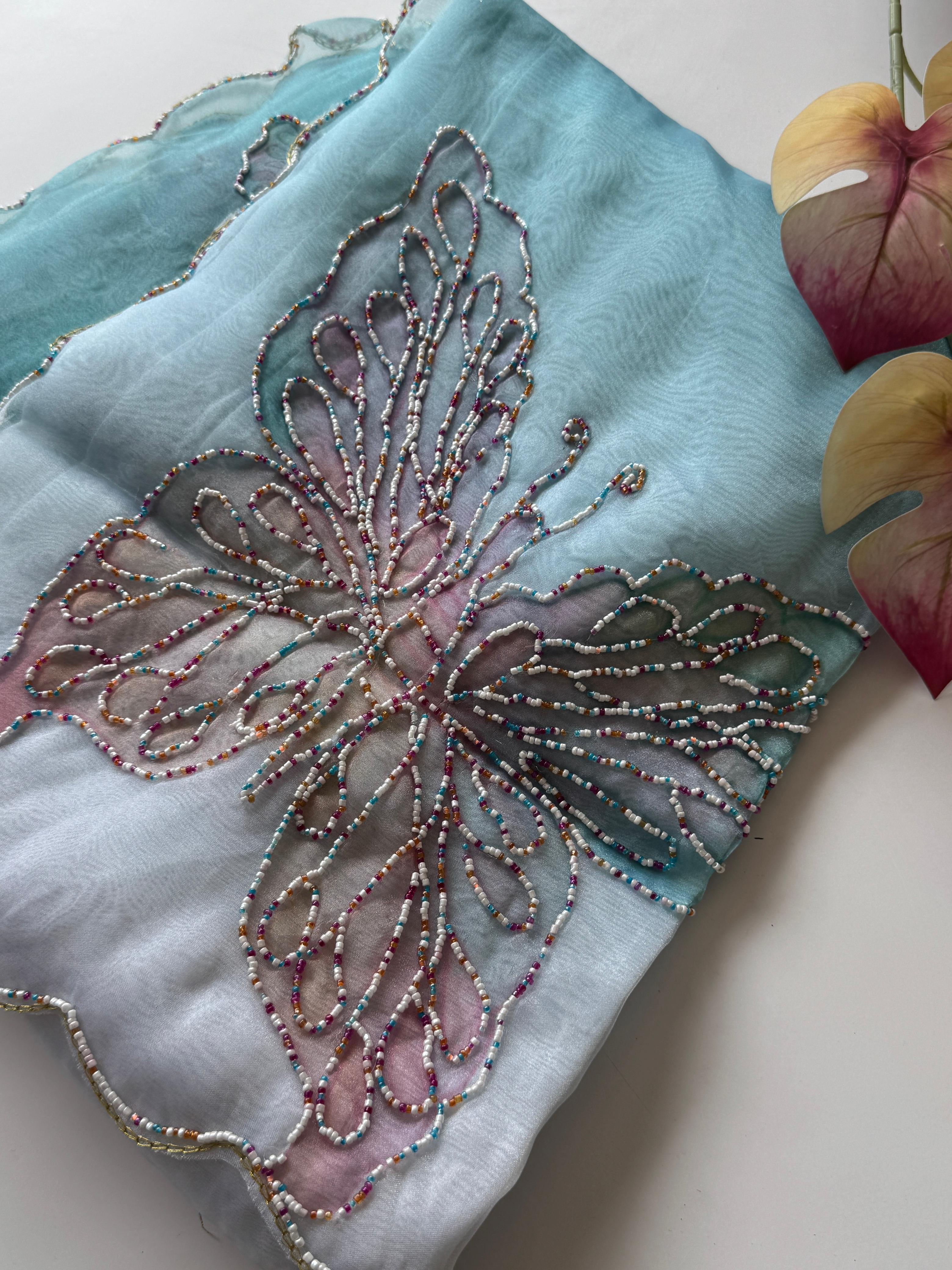 Premium Organza Tissue With Butterfly Work Saree
