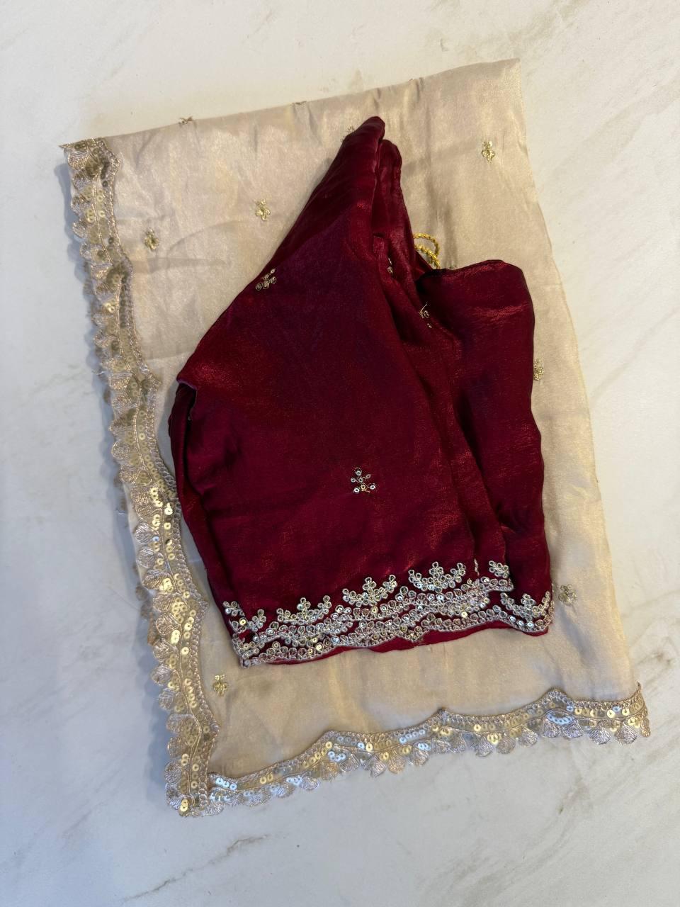 Tissue Silk Fabric With Embroidery Work Saree