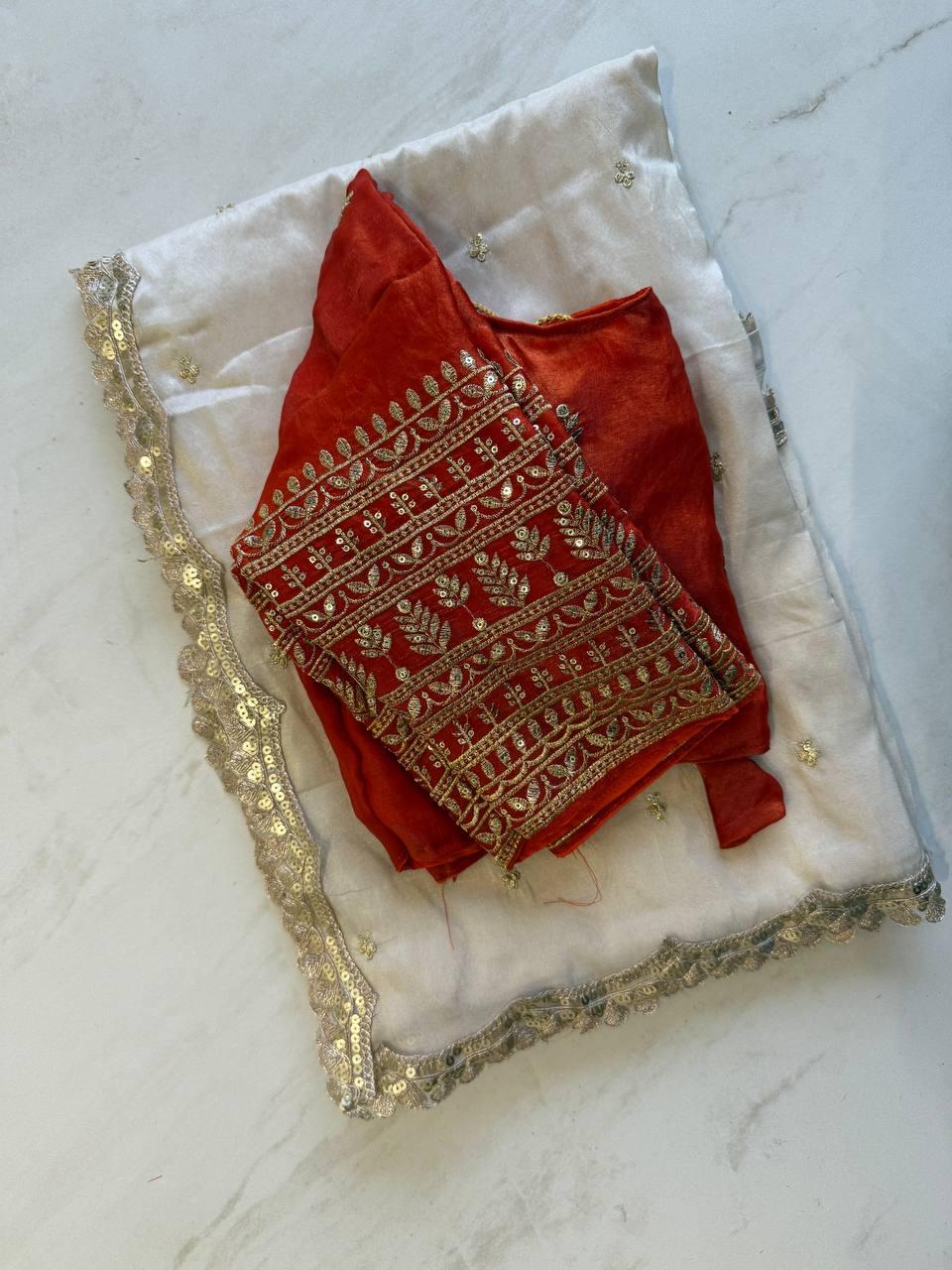 Tissue Silk Fabric With Embroidery Work Saree