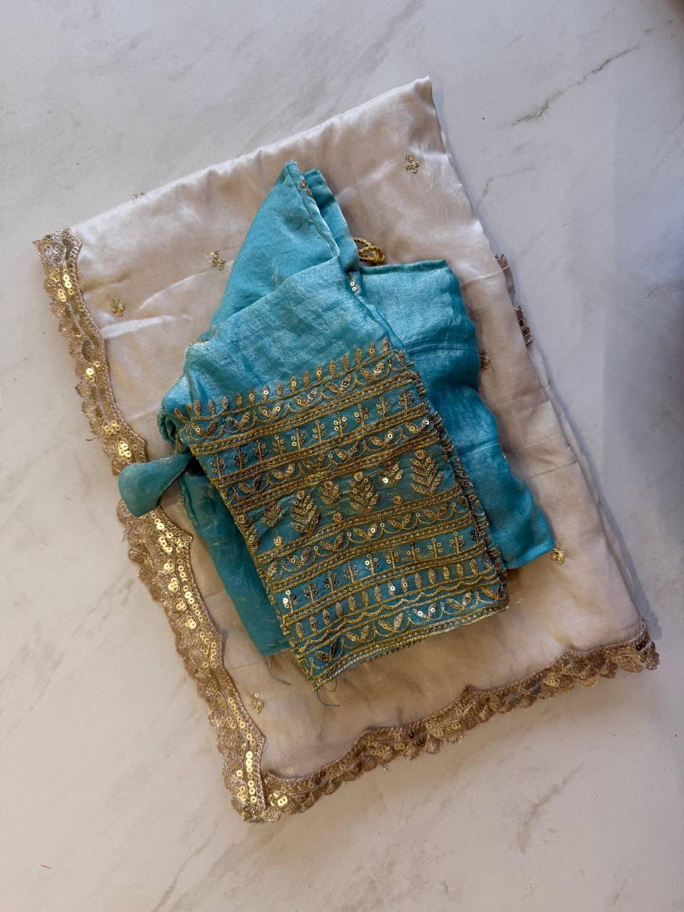 Tissue Silk Fabric With Embroidery Work Saree