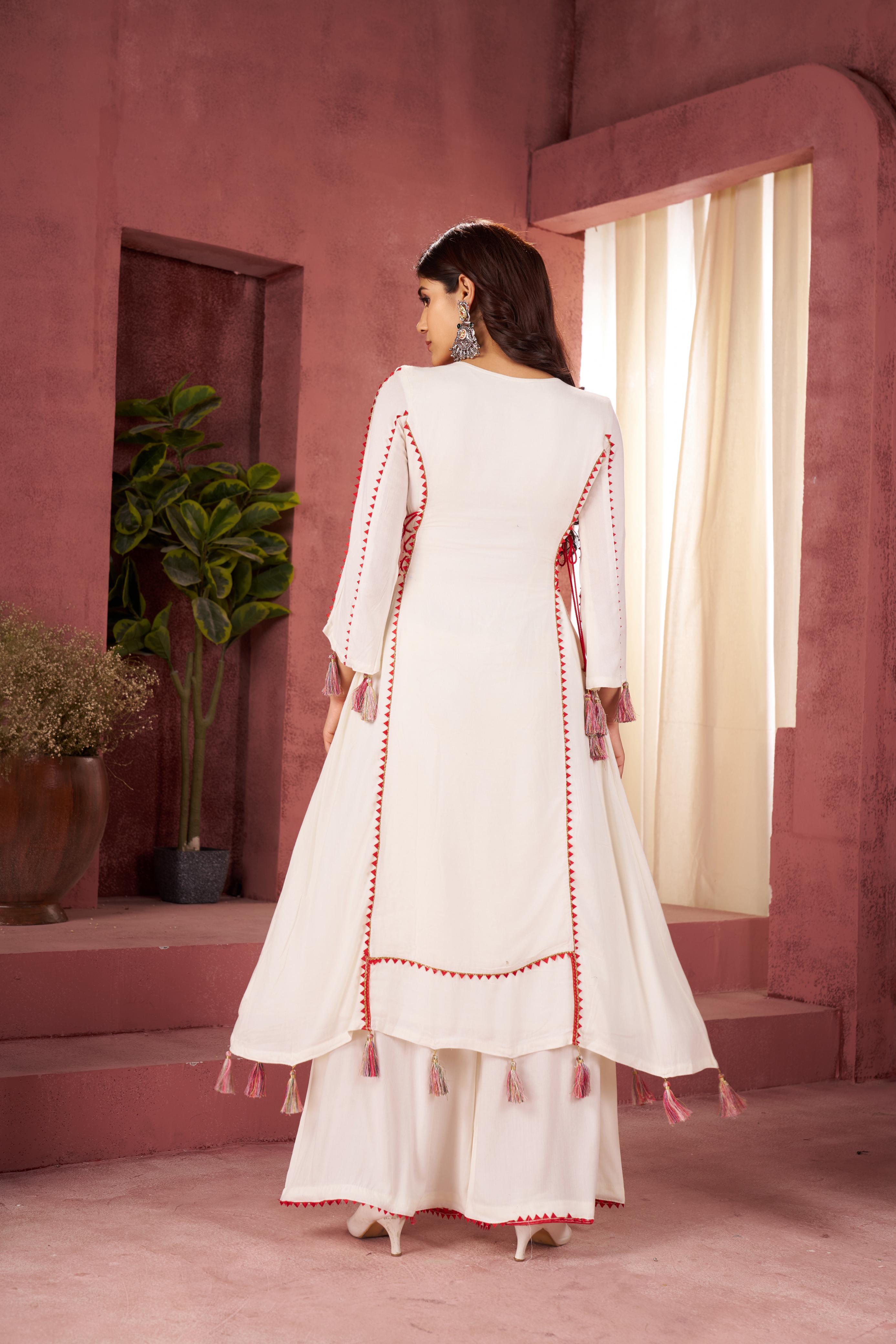 Reyon Fabric With Thread & Real Mirror Work Top Plazzo
