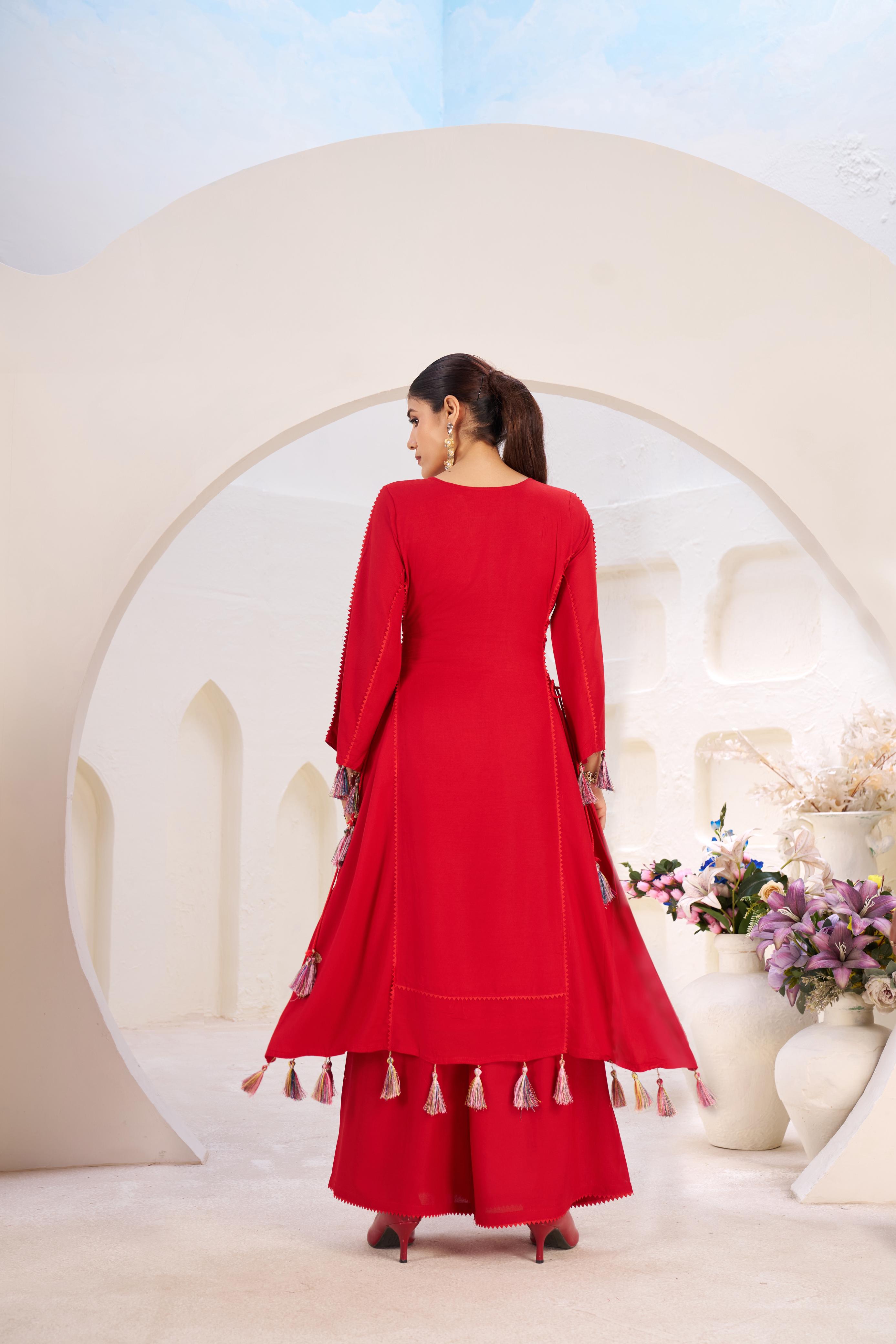 Reyon Fabric With Thread & Real Mirror Work Top Plazzo