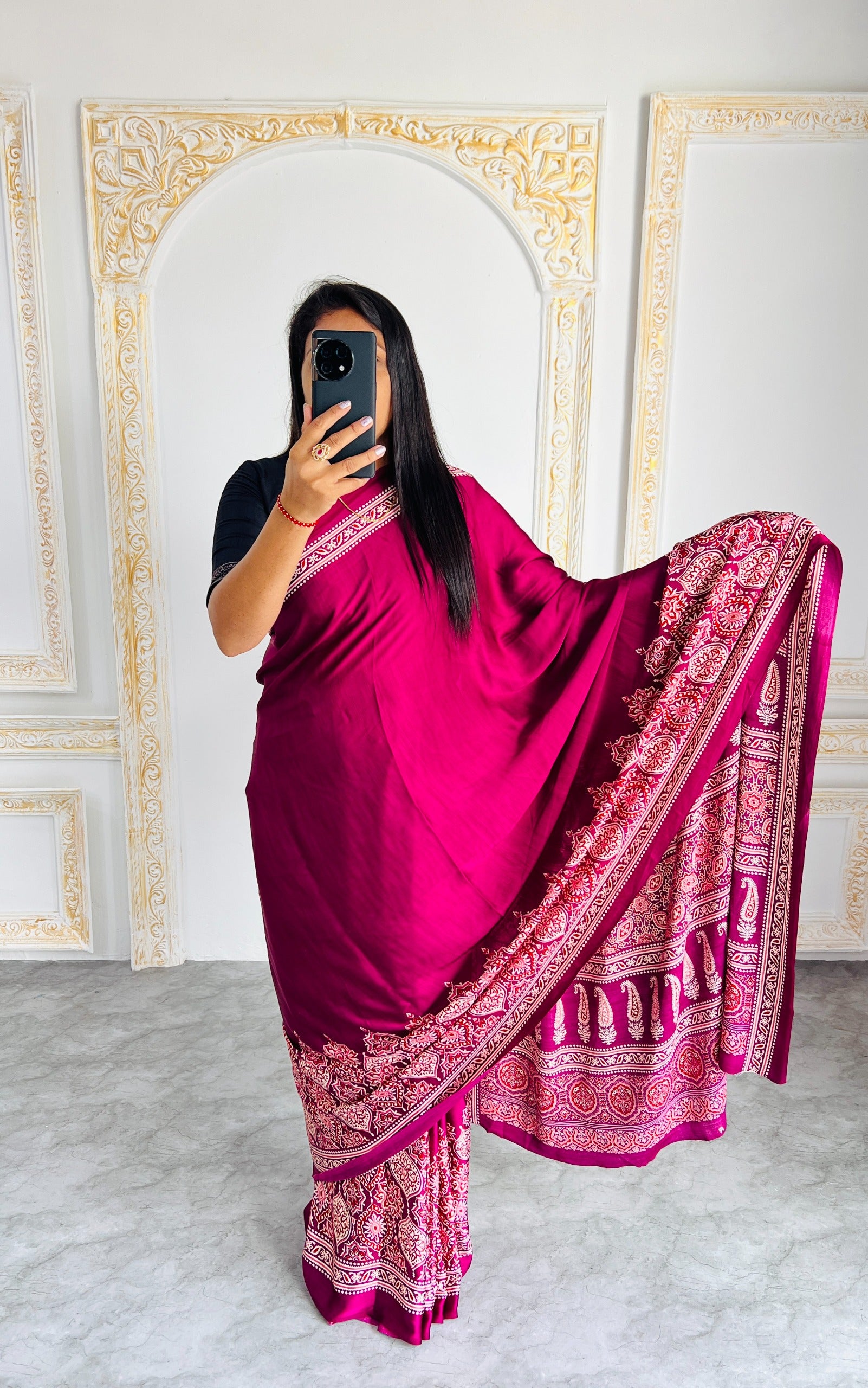 Original Japan Silk With Printed Work Saree
