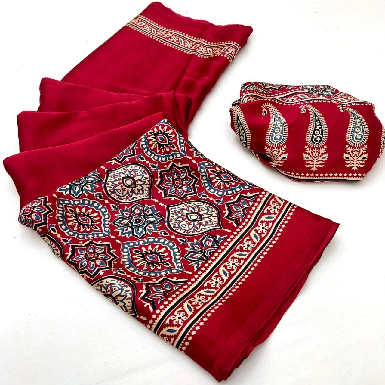 Original Japan Silk With Printed Work Saree