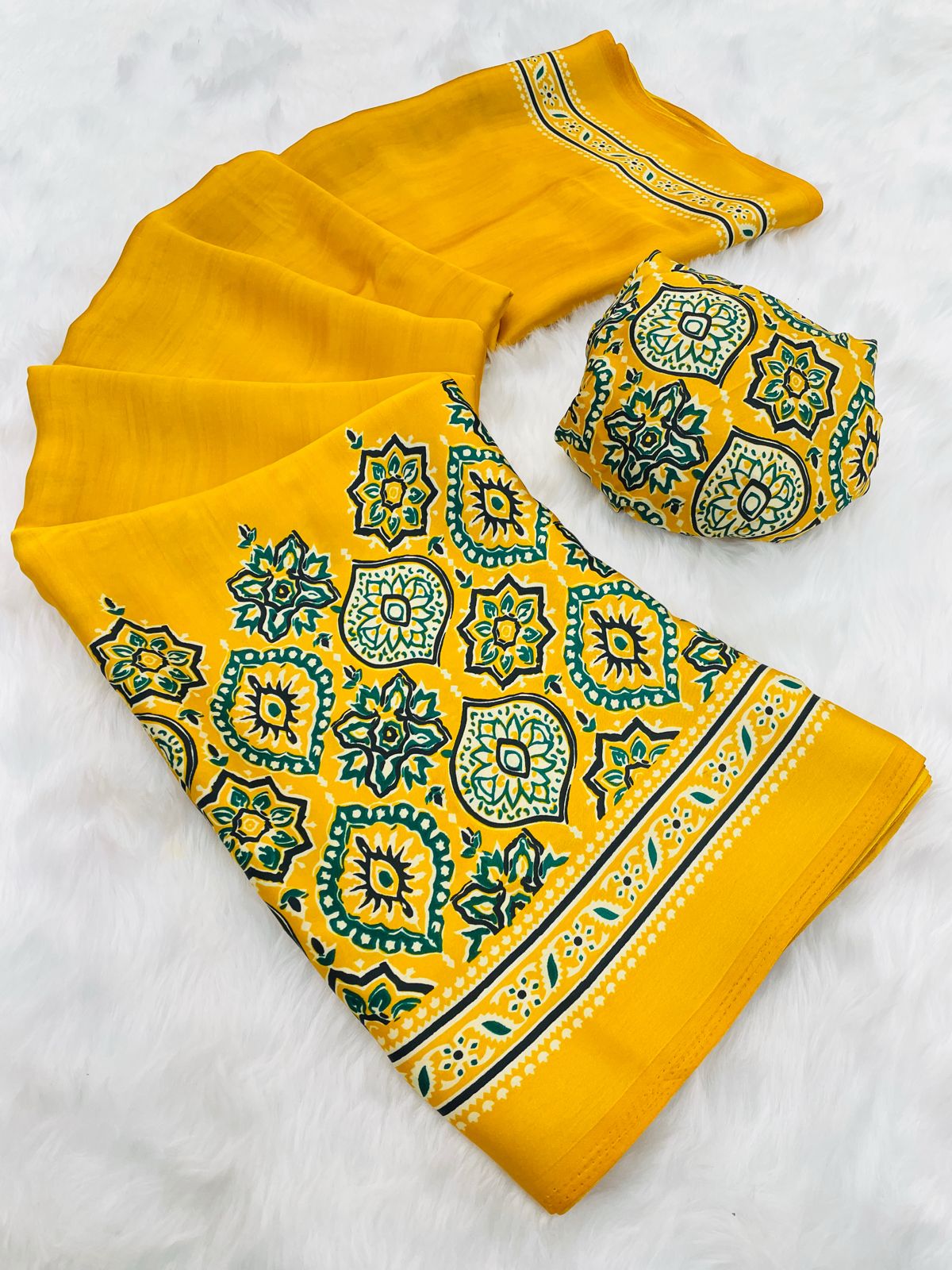 Original Japan Silk With Printed Work Saree