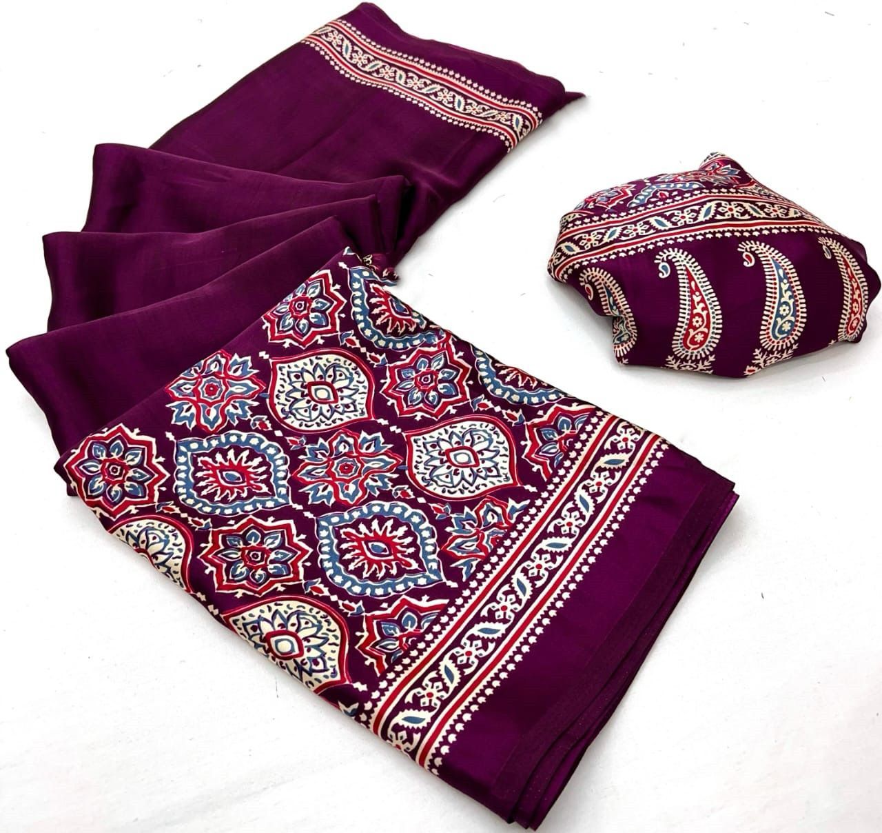 Original Japan Silk With Printed Work Saree