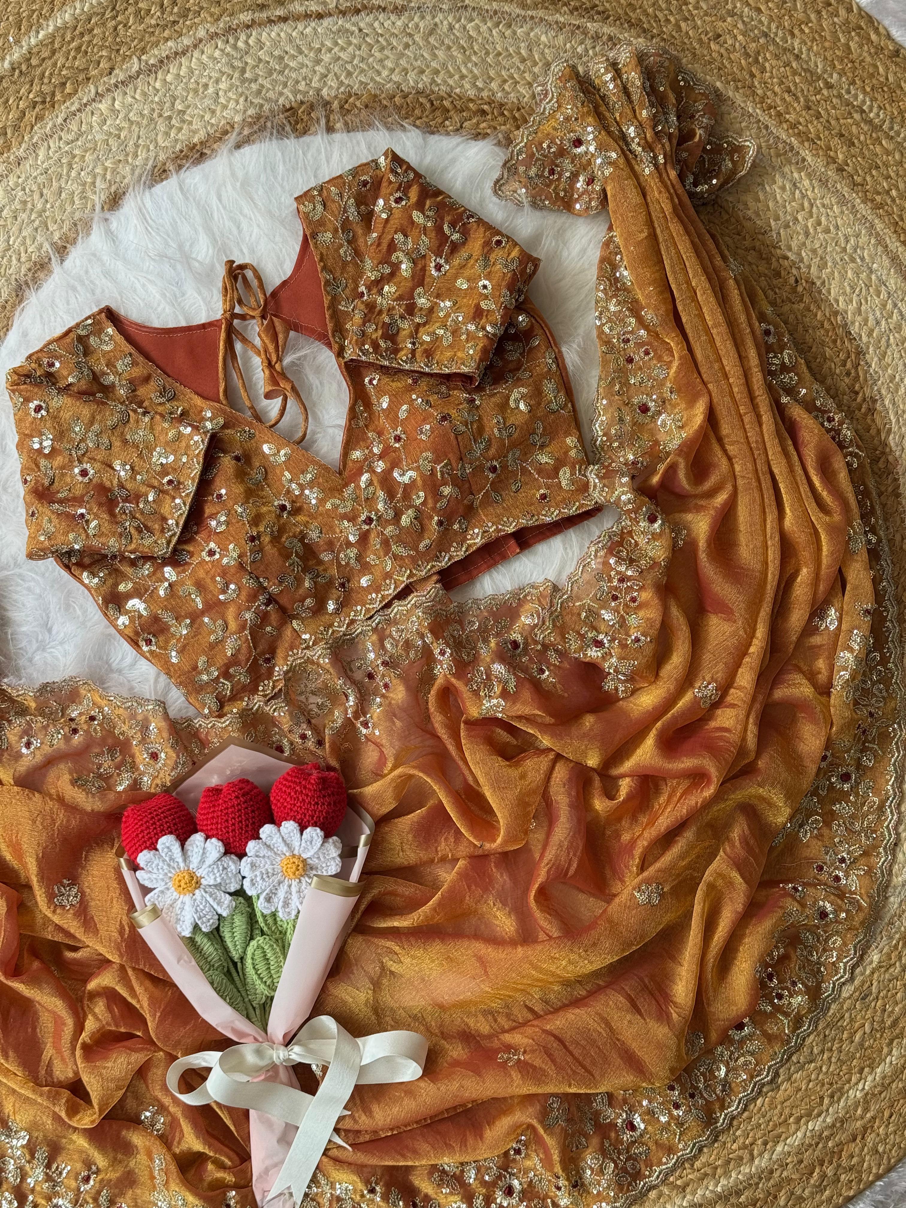 Soft Freany Chiffon With Embroidery Sequins Work Saree