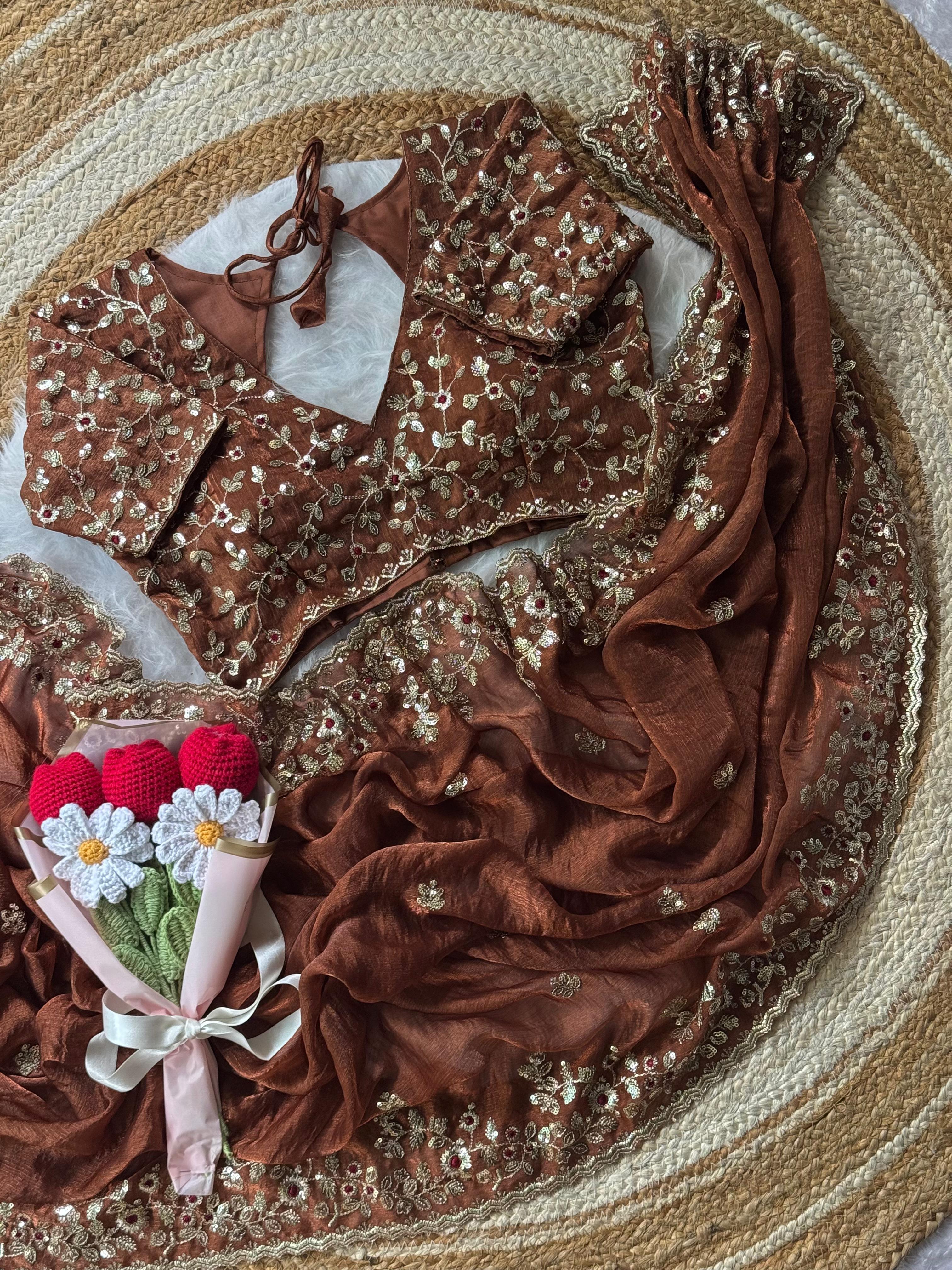 Soft Freany Chiffon With Embroidery Sequins Work Saree