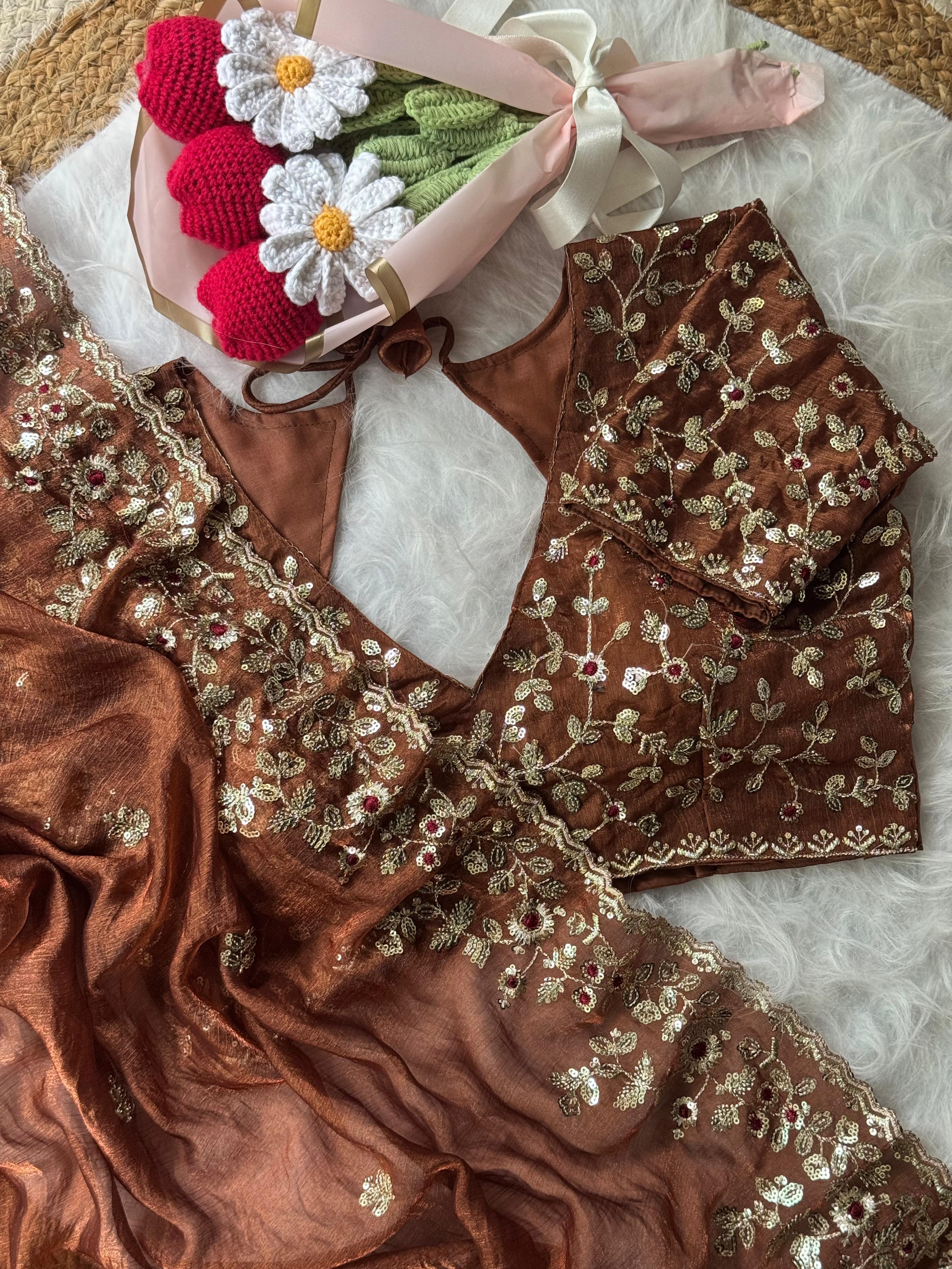 Soft Freany Chiffon With Embroidery Sequins Work Saree