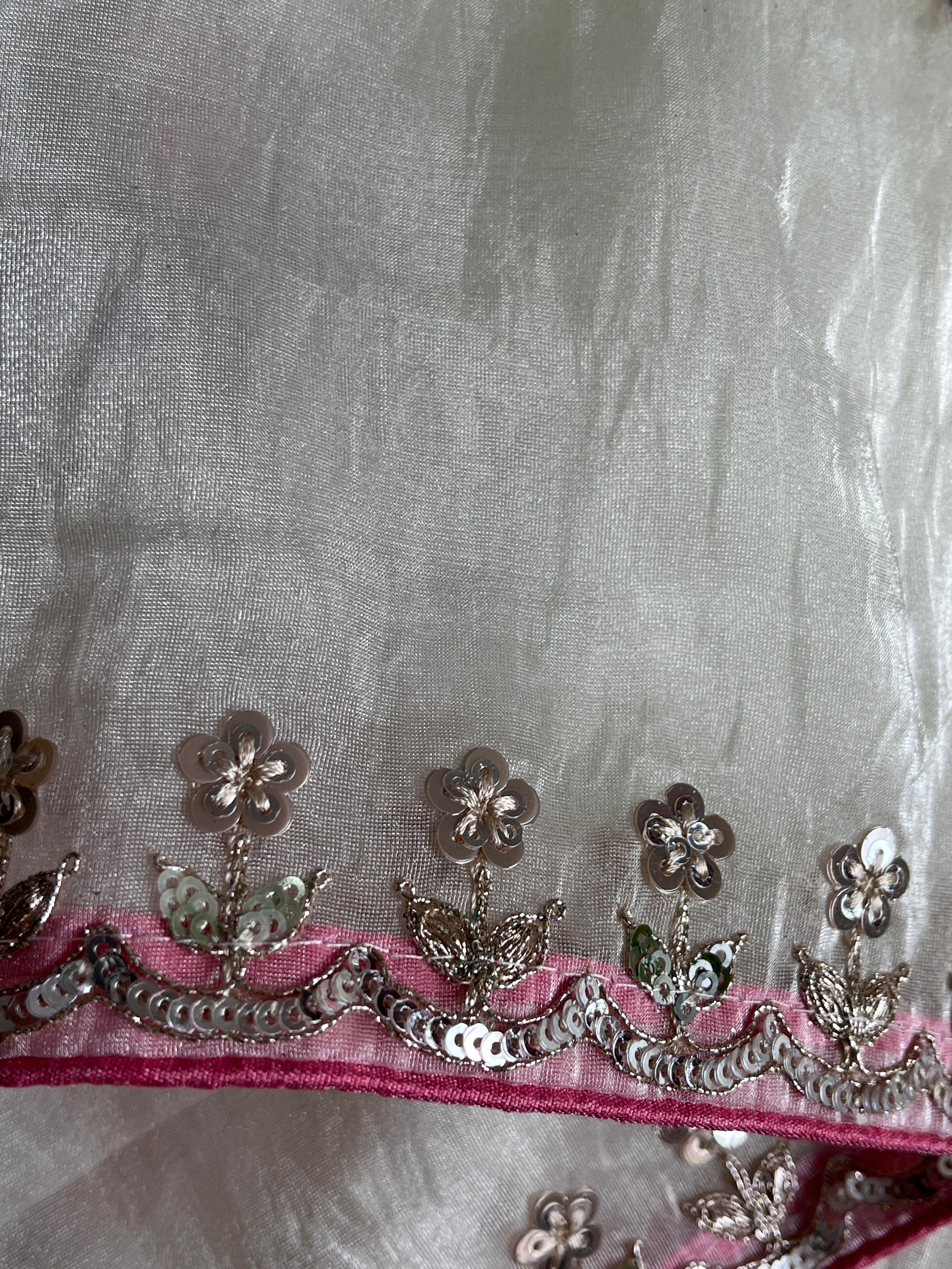 White Color Pure Gold Crush Tissue Fabric Sequins Work Saree