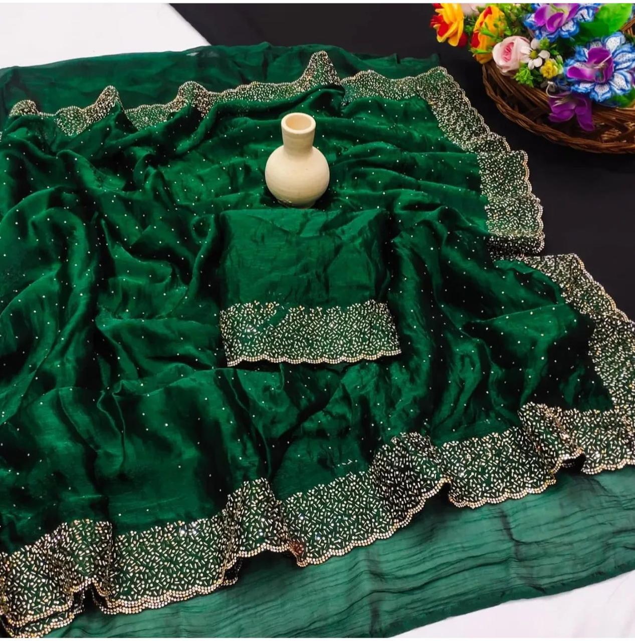 Beautifull Space Silk With Jarkhan Work Saree