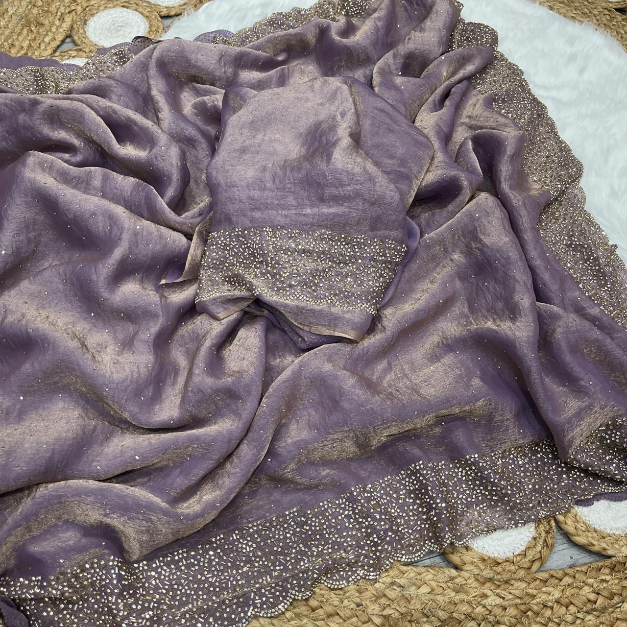 Beautifull Space Silk With Jarkhan Work Saree