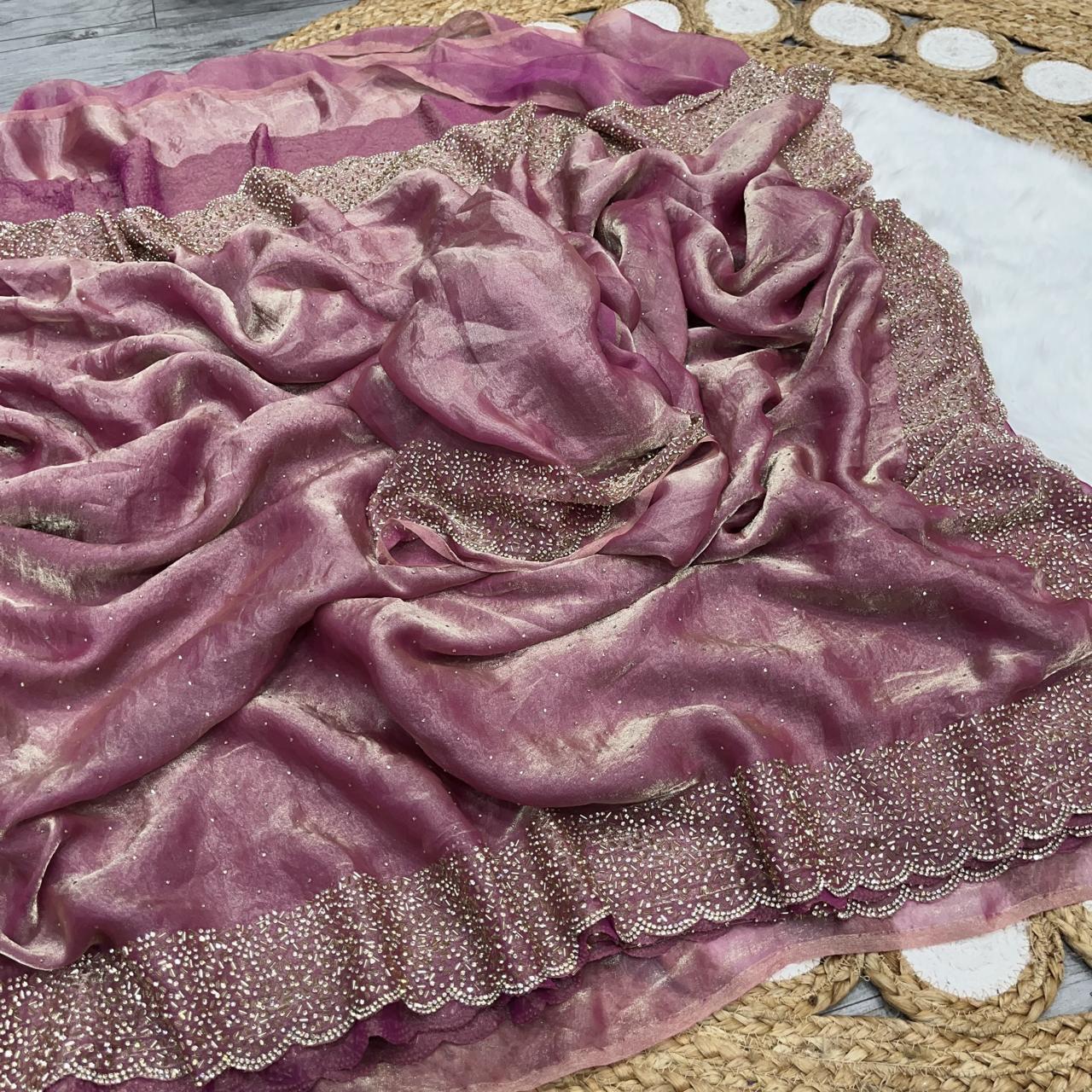 Beautifull Space Silk With Jarkhan Work Saree